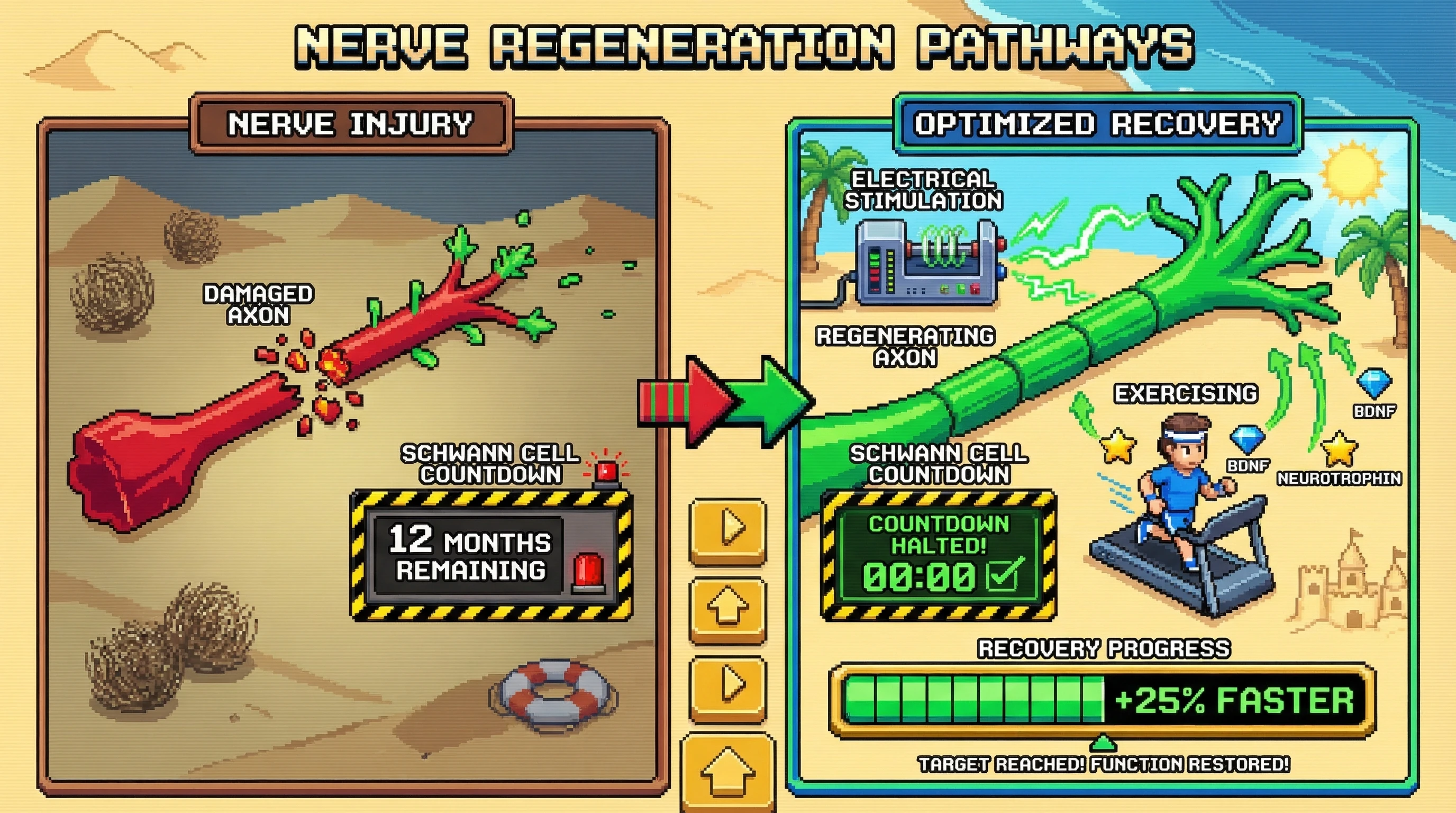 Infographic for: Electrical Stimulation Wakes Up Regenerating Nerves—Exercise Keeps Them Growing