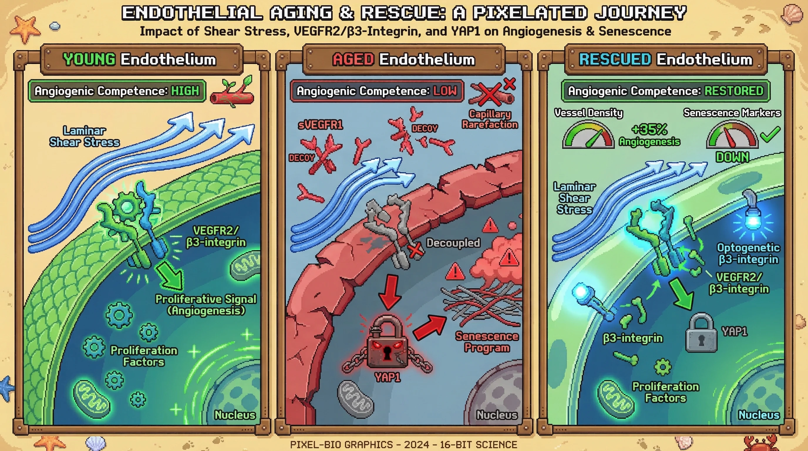Infographic for: The VEGFR1-YAP1 Mechanical Feedback Loop: Why Aged Endothelium Fails to Transduce Fluid Shear Stress