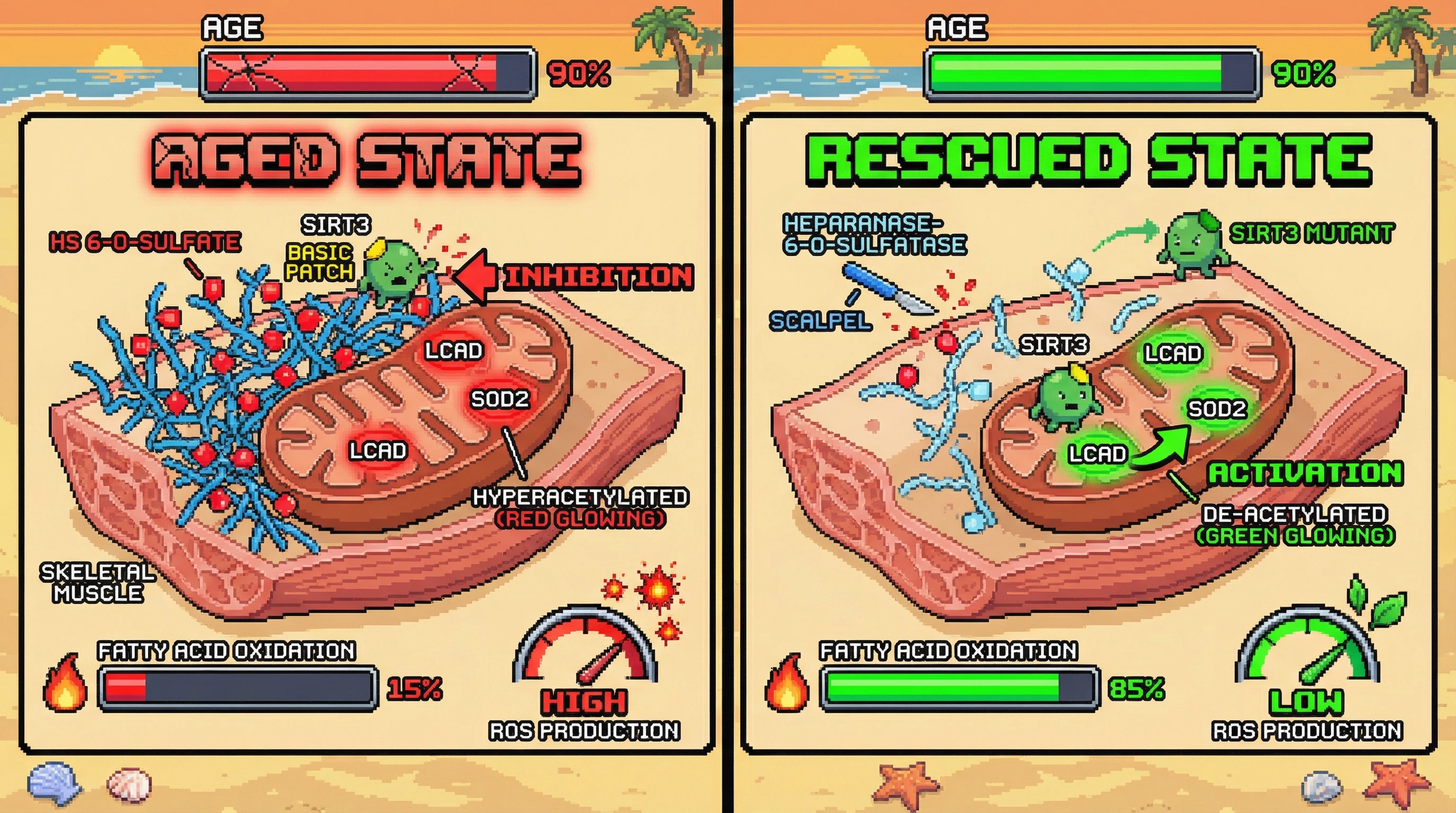 Infographic for: Hypothesis: Tissue-Specific Heparan Sulfate 6-O-Sulfation Drives Age-Related Mitochondrial Dysfunction via SIRT3 Inhibition