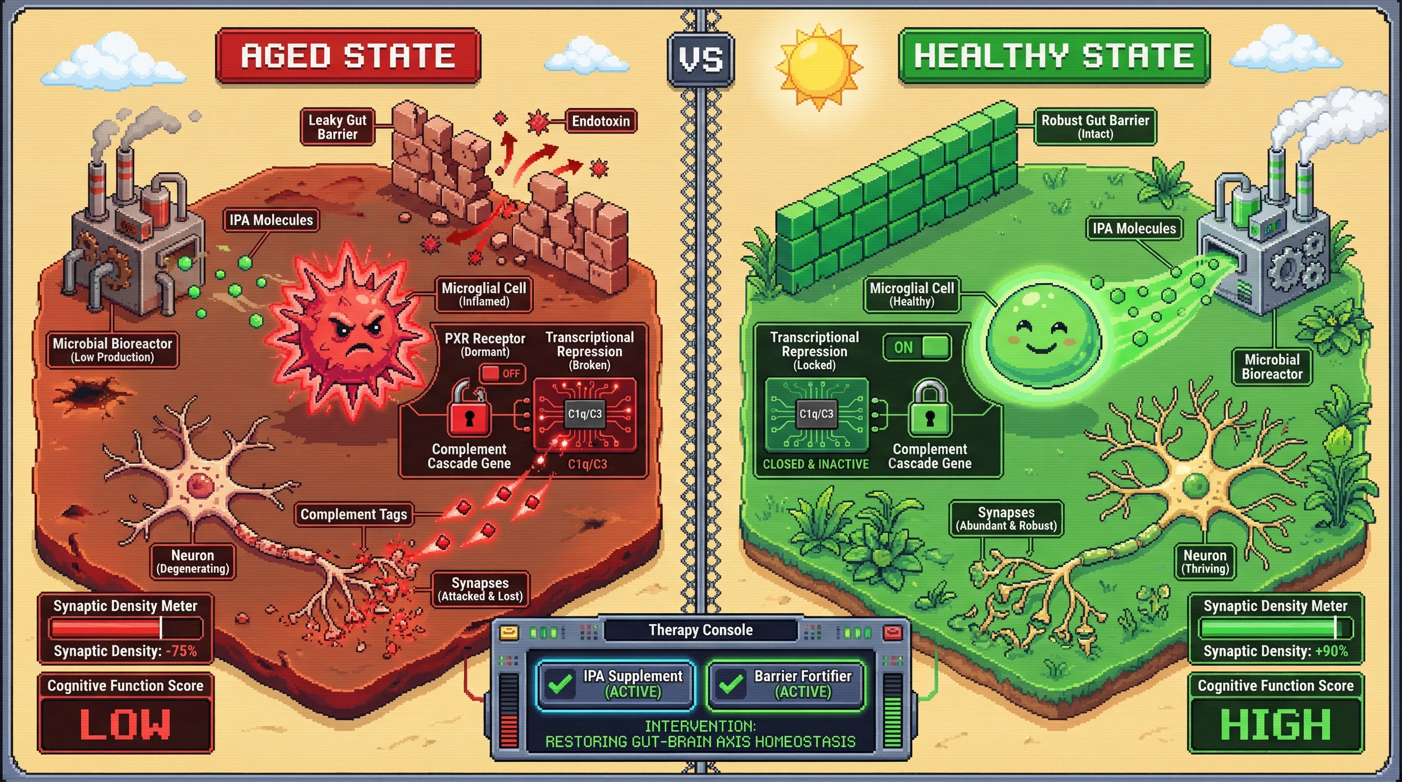 Infographic for: Age-related gut barrier decline drives microglial-mediated synaptic pruning via loss of IPA‑PXR signaling