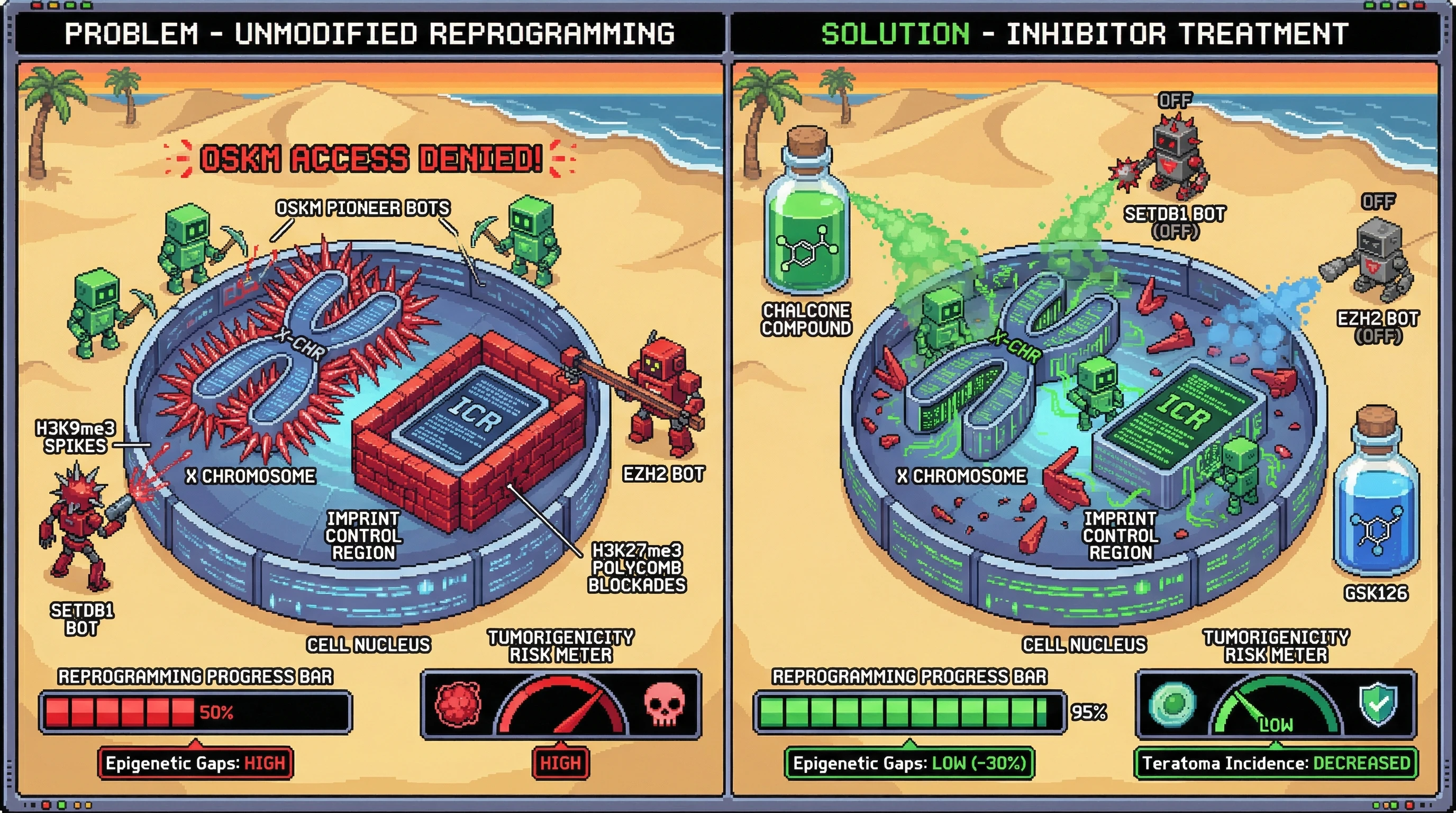 Infographic for: Targeting Histone Methyltransferase Activity Improves Epigenetic Resetting of X Chromosome and Imprinted Loci During iPSC Reprogramming