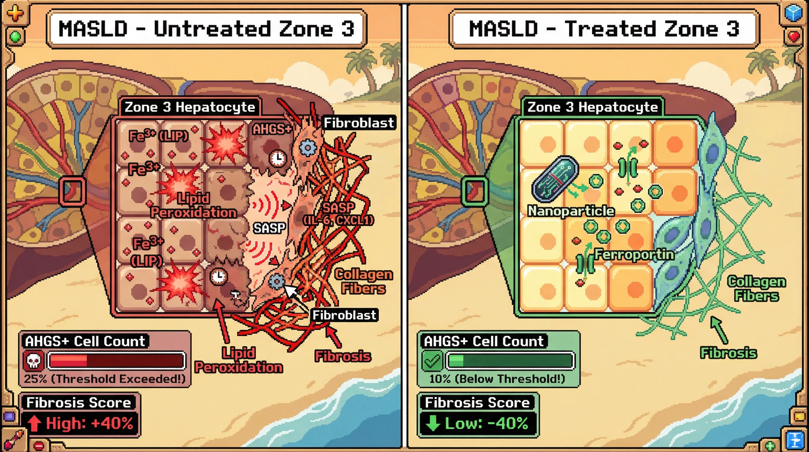 Infographic for: Spatial Ferroptosis Threshold Hypothesis: Zone‑3 Labile Iron Drives AHGS‑Mediated Senescence and Fibrosis in MASLD