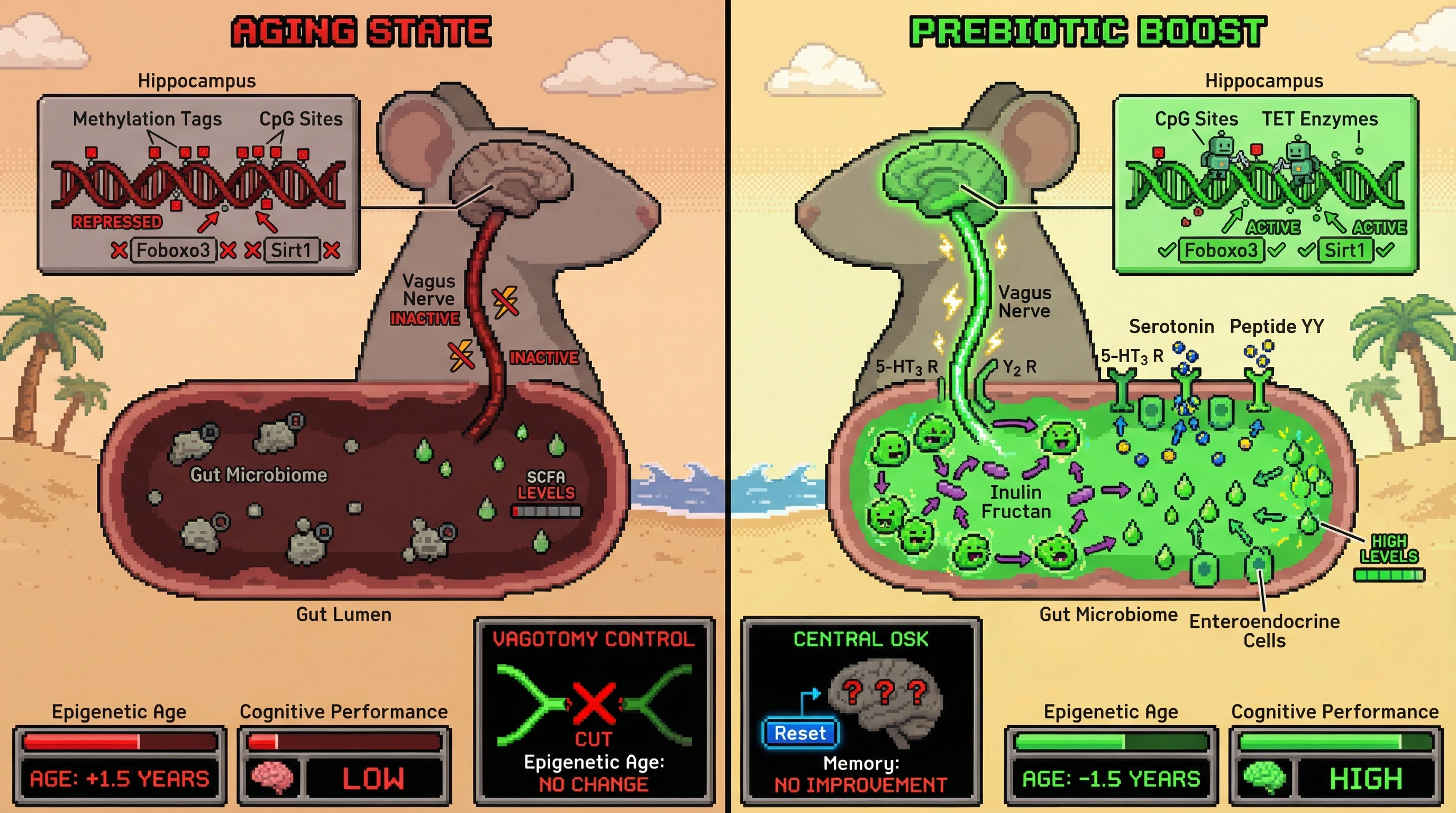 Infographic for: Gut‑First Epigenetic Reset: Testing Whether Colonic SCFA‑Vagal Signaling Sets Brain Methylation Age in Aging