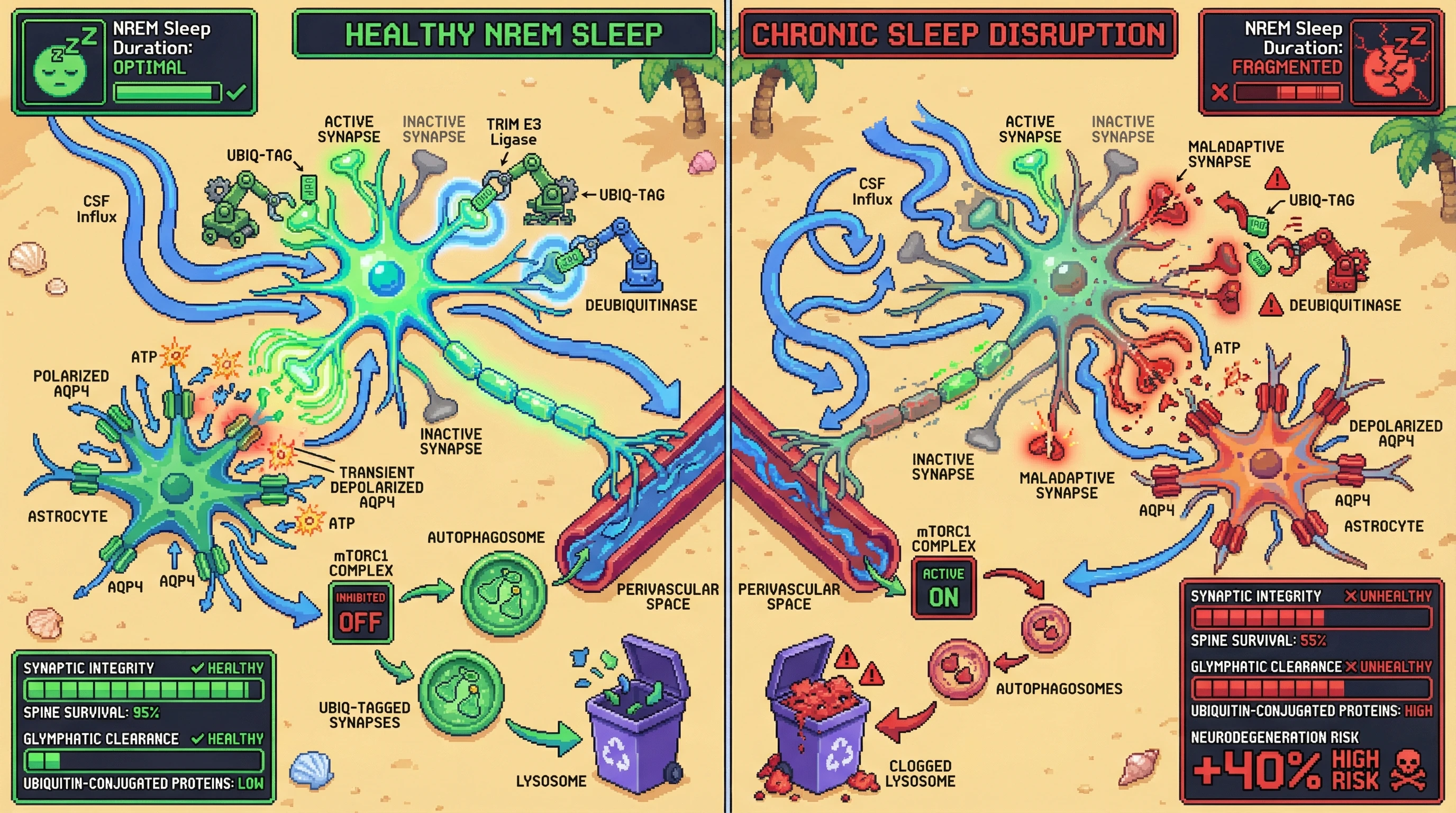 Infographic for: Sleep-Dependent Glymphatic Triage Determines Synaptic Fate via Activity‑Tagged Ubiquitin Signaling
