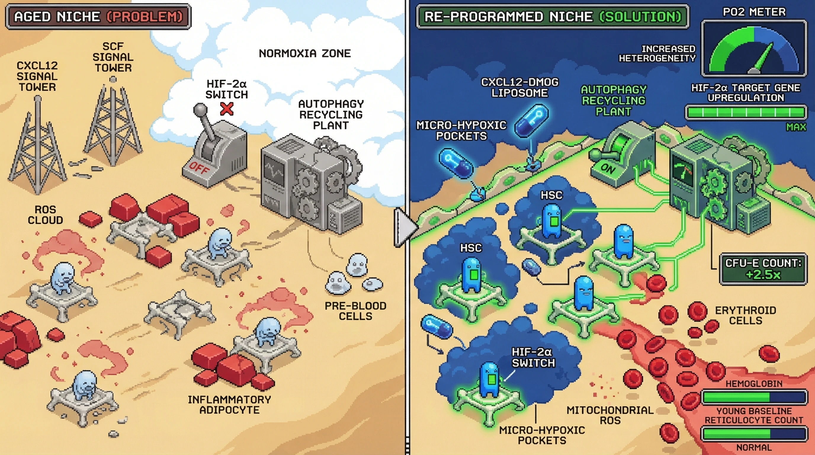 Infographic for: Re‑establishing physiological hypoxia in the aged bone marrow niche rescues erythropoiesis by reactivating HIF‑2α‑driven autophagy without altering EPO receptor levels