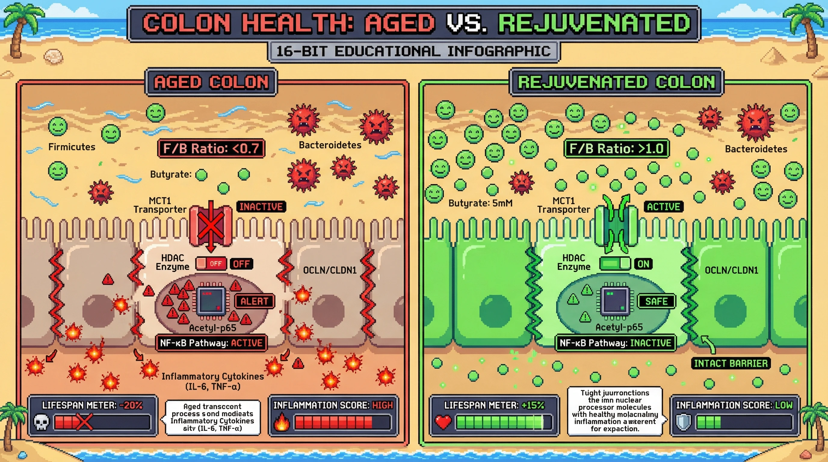 Infographic for: Age‑Related Decline of the Firmicutes/Bacteroidetes Ratio Triggers Colonocyte Epigenetic Reprogramming via Butyrate‑Dependent HDAC Inhibition Loss