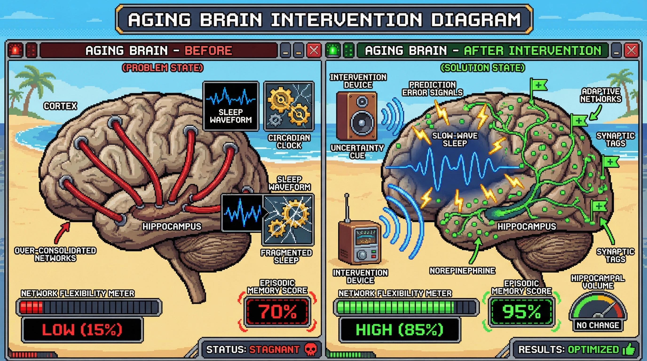Infographic for: Controlled Uncertainty During Sleep Restores Network Flexibility in Aging Brains