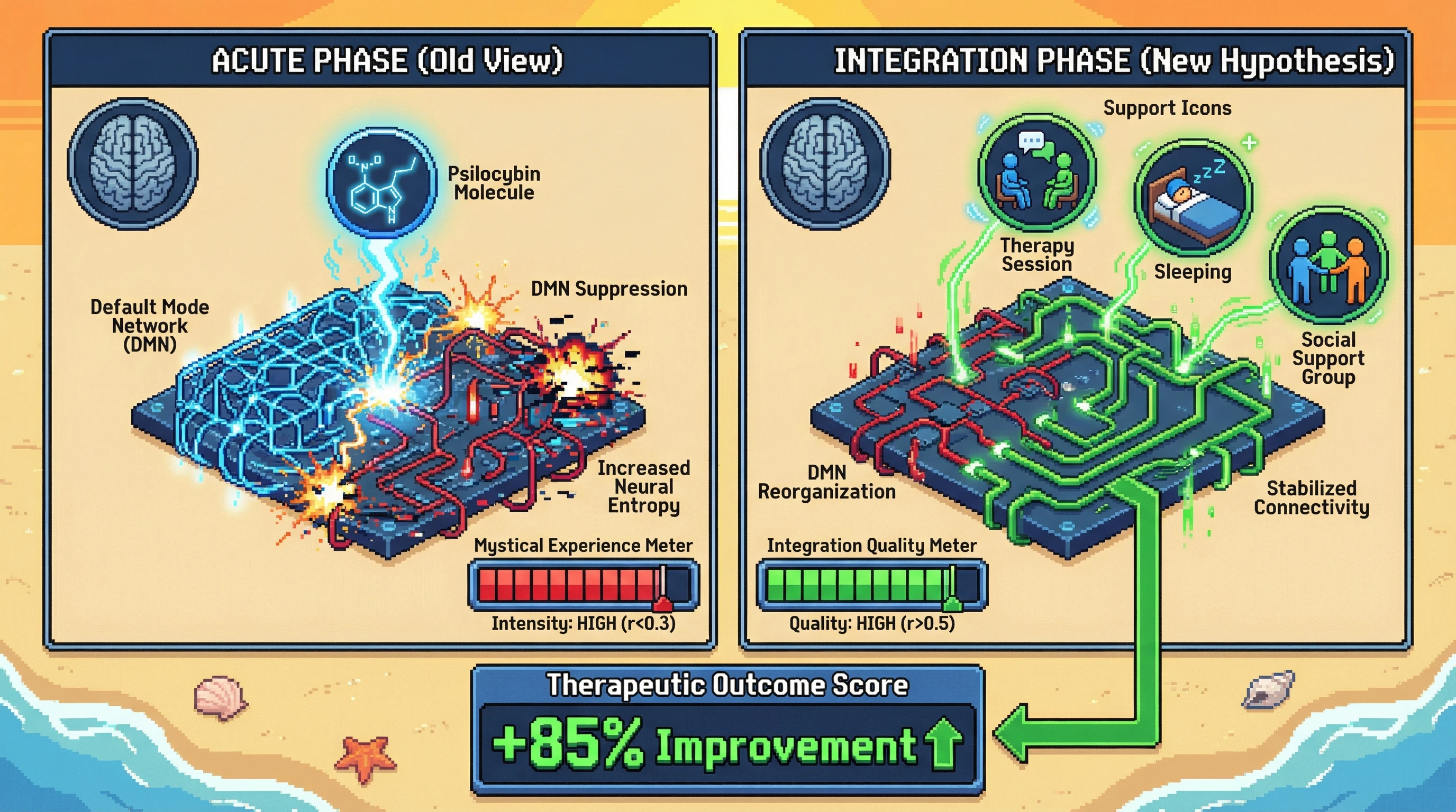 Infographic for: Default Mode Network Suppression Is Not What Makes Psychedelics Therapeutic — It's the Rebound Integration Phase