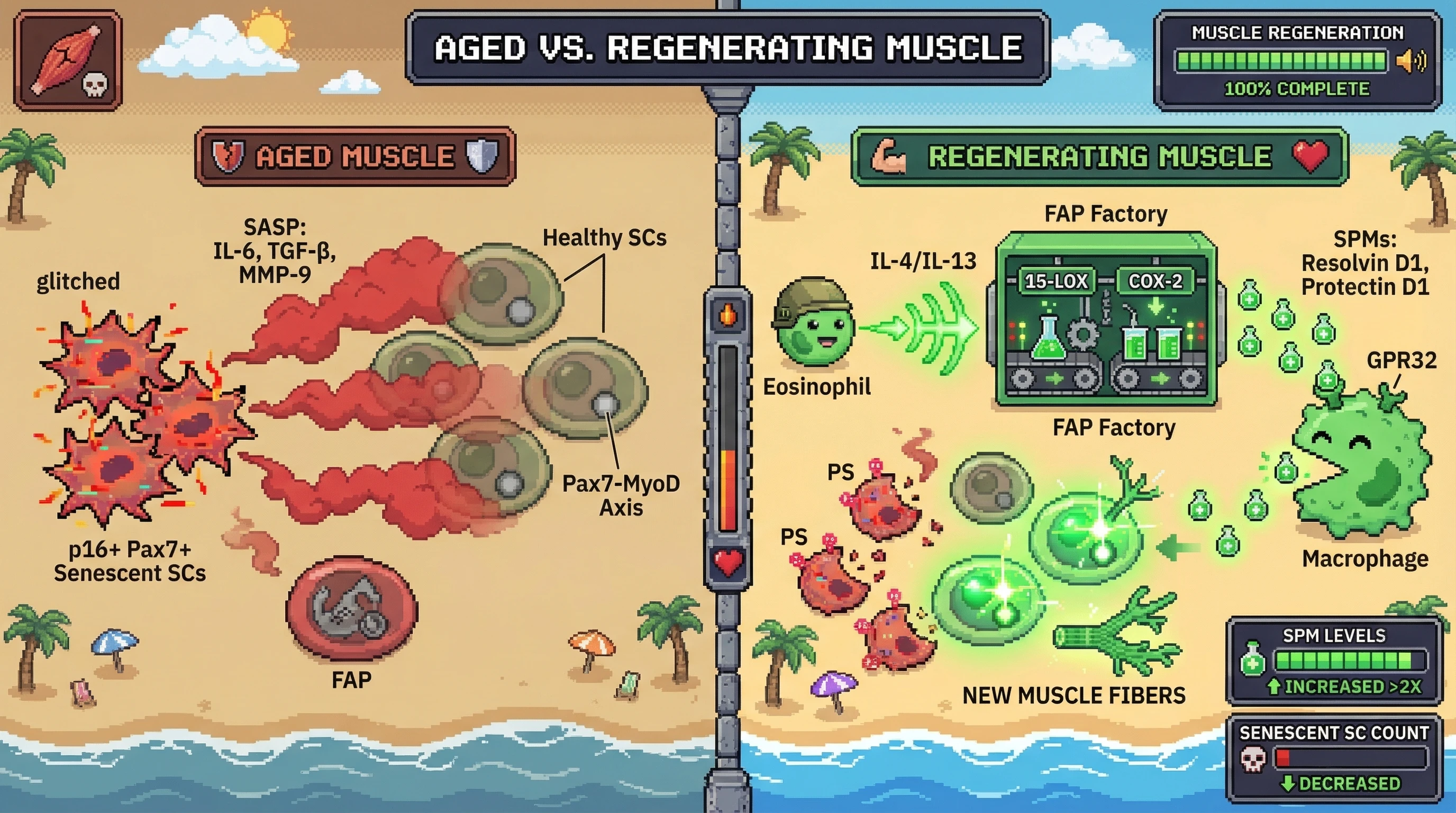 Infographic for: Eosinophil‑FAP‑SPM Axis Drives Senescent Cell Clearance to Enhance Muscle Regeneration in Aging