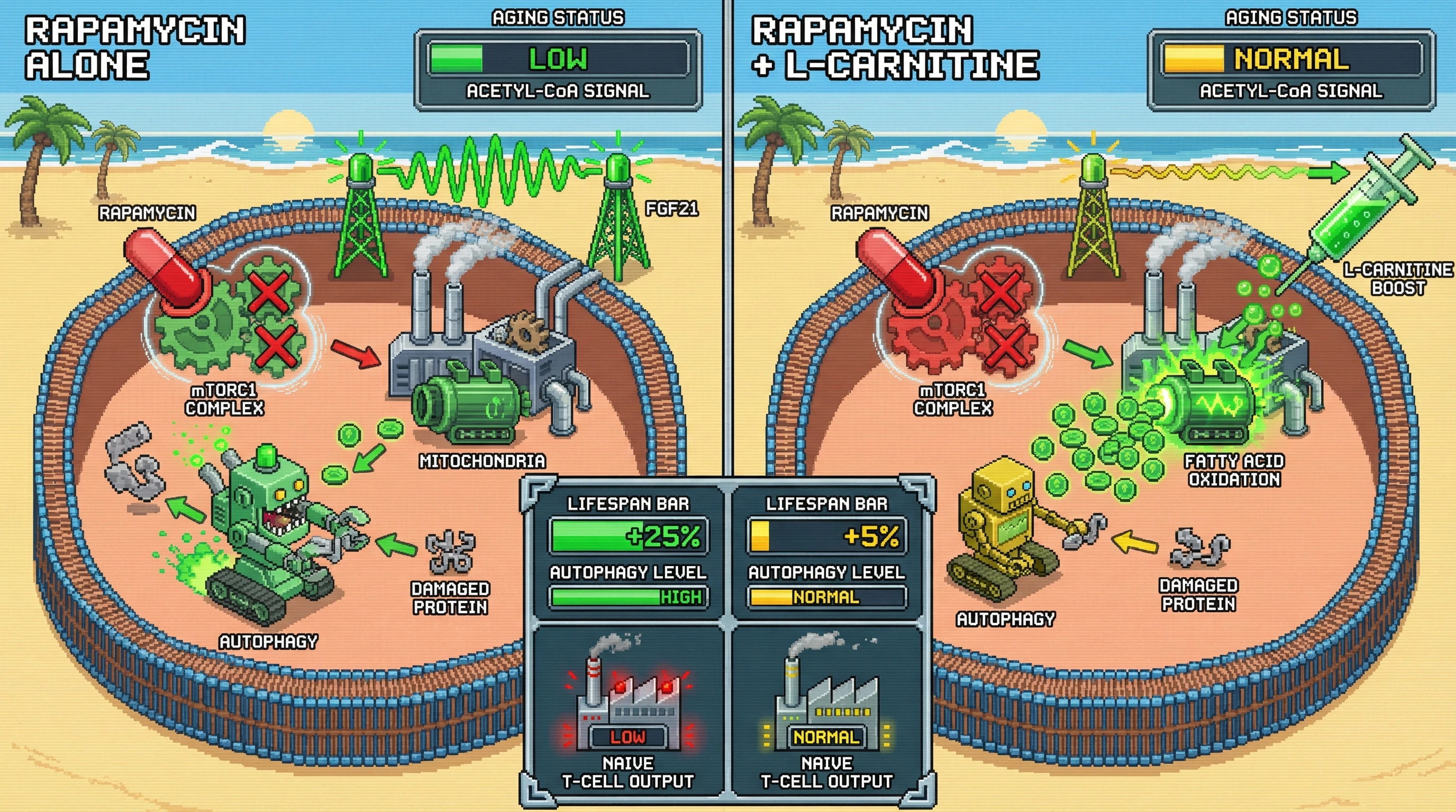 Infographic for: Rapamycin’s Longevity Effect Requires Ongoing Metabolic Scarcity Signaling: A Test Using Carnitine‑Mediated Metabolic Flexibility Rescue