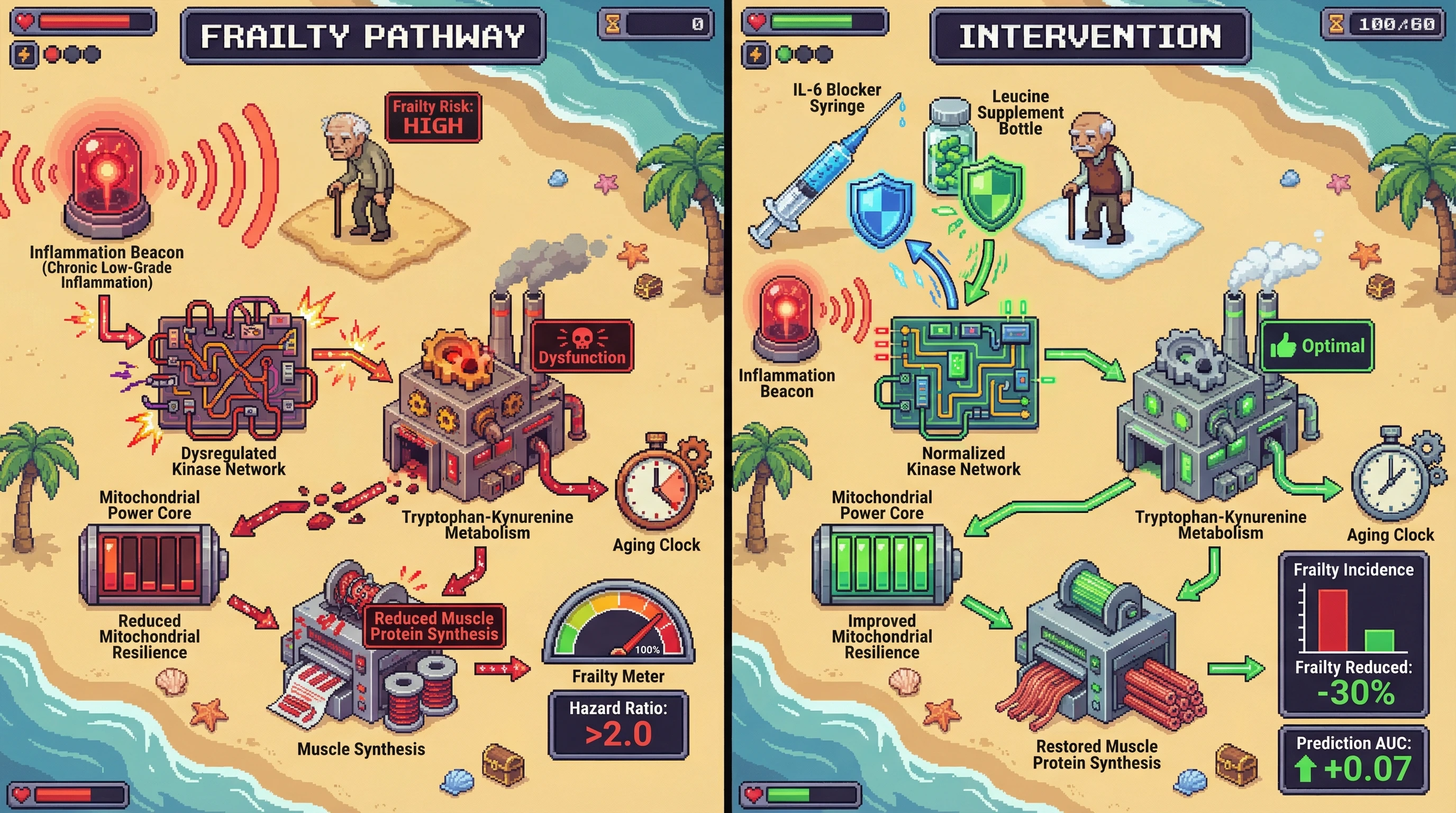 Infographic for: Longitudinal multi-omic network biomarkers predict frailty onset in multimorbid older adults