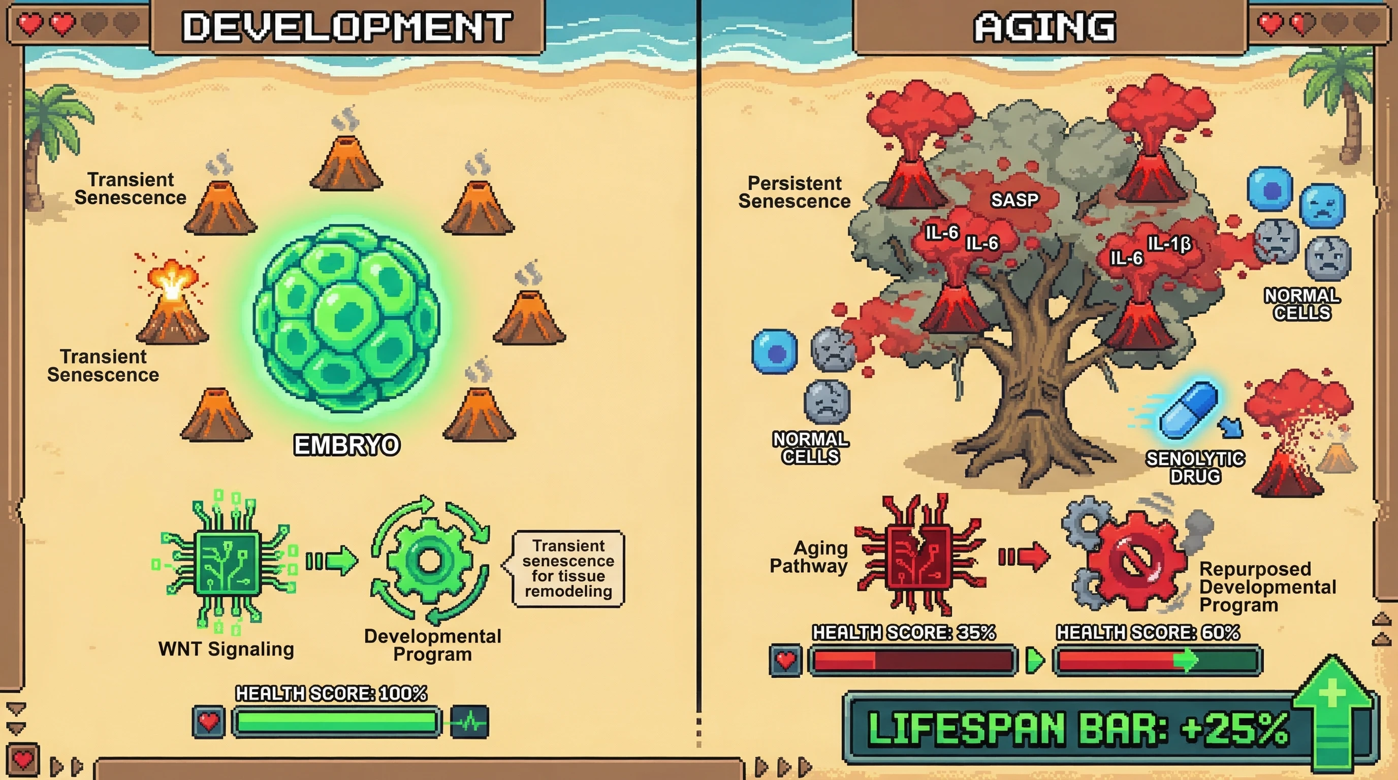 Infographic for: What if cellular senescence is a developmental program repurposed by aging?