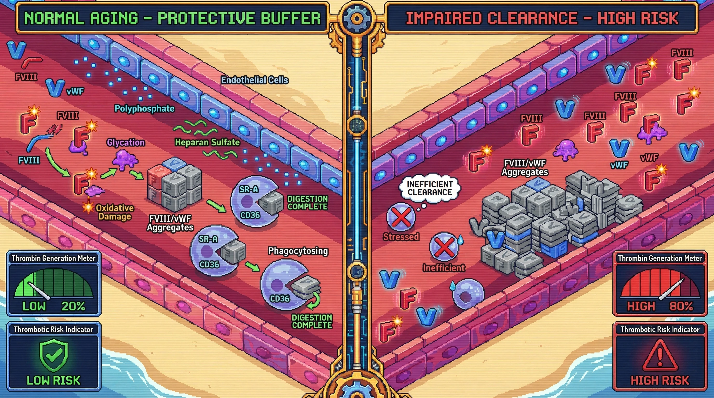 Infographic for: Aggregation of coagulation factors as an age‑dependent proteostatic buffer that modulates thrombotic risk