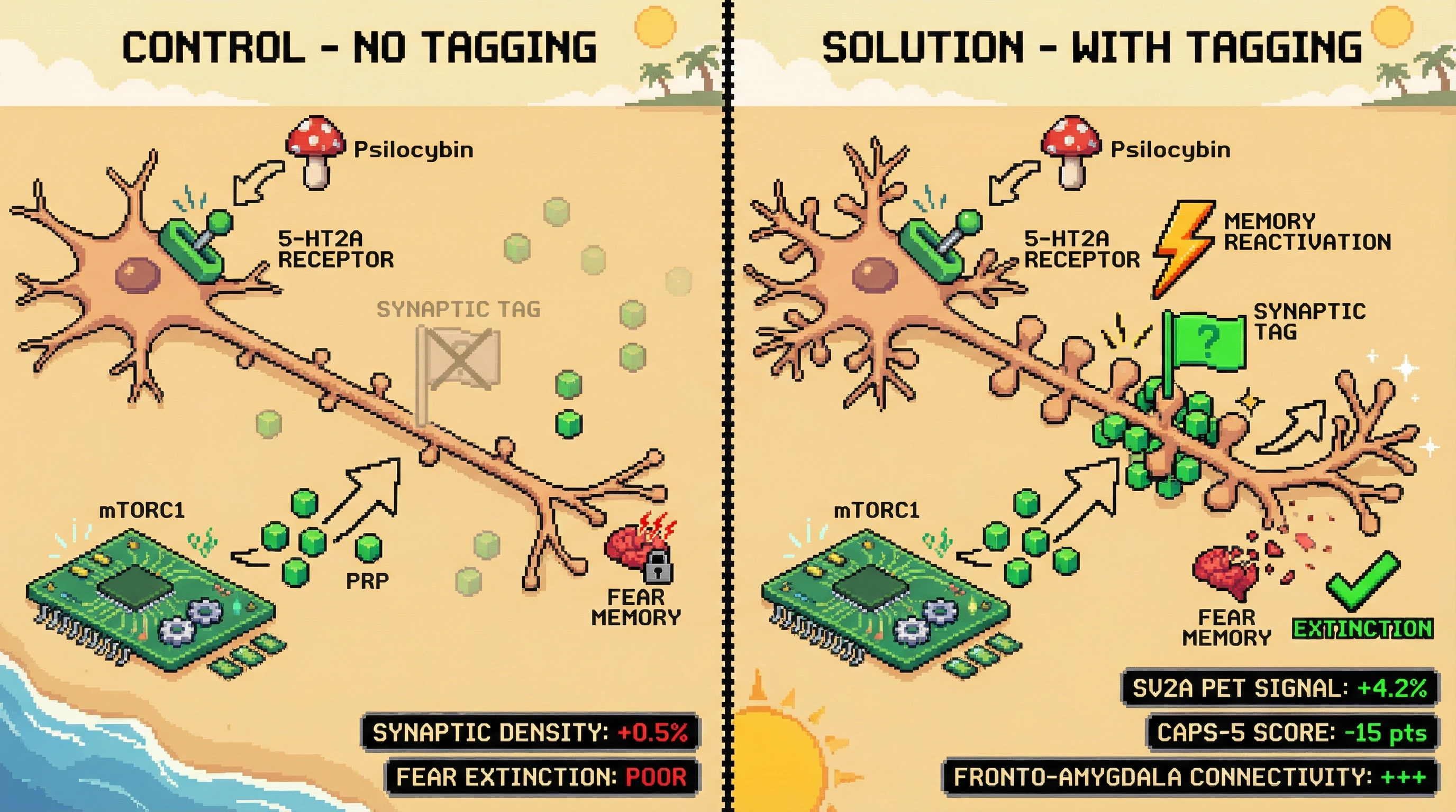 Infographic for: Repeated Sub-Perceptual Psilocybin Enhances Fear Extinction via Activity-Dependent mTOR Signaling When Paired with Memory Reactivation