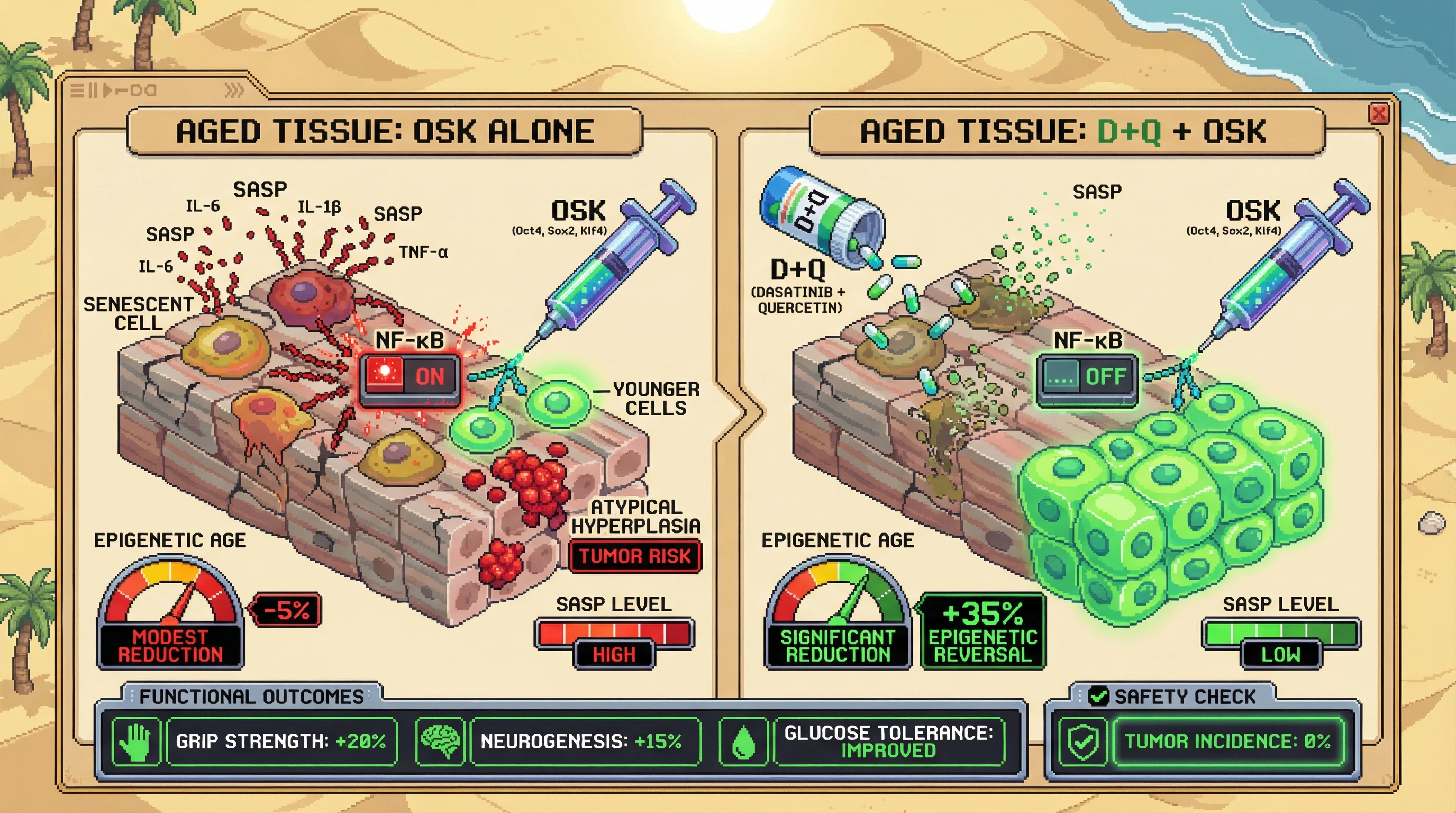 Infographic for: Senolytic PreconditioningEnhances the Efficacy and Safety of Partial Epigenetic Reprogramming in Aged Tissues