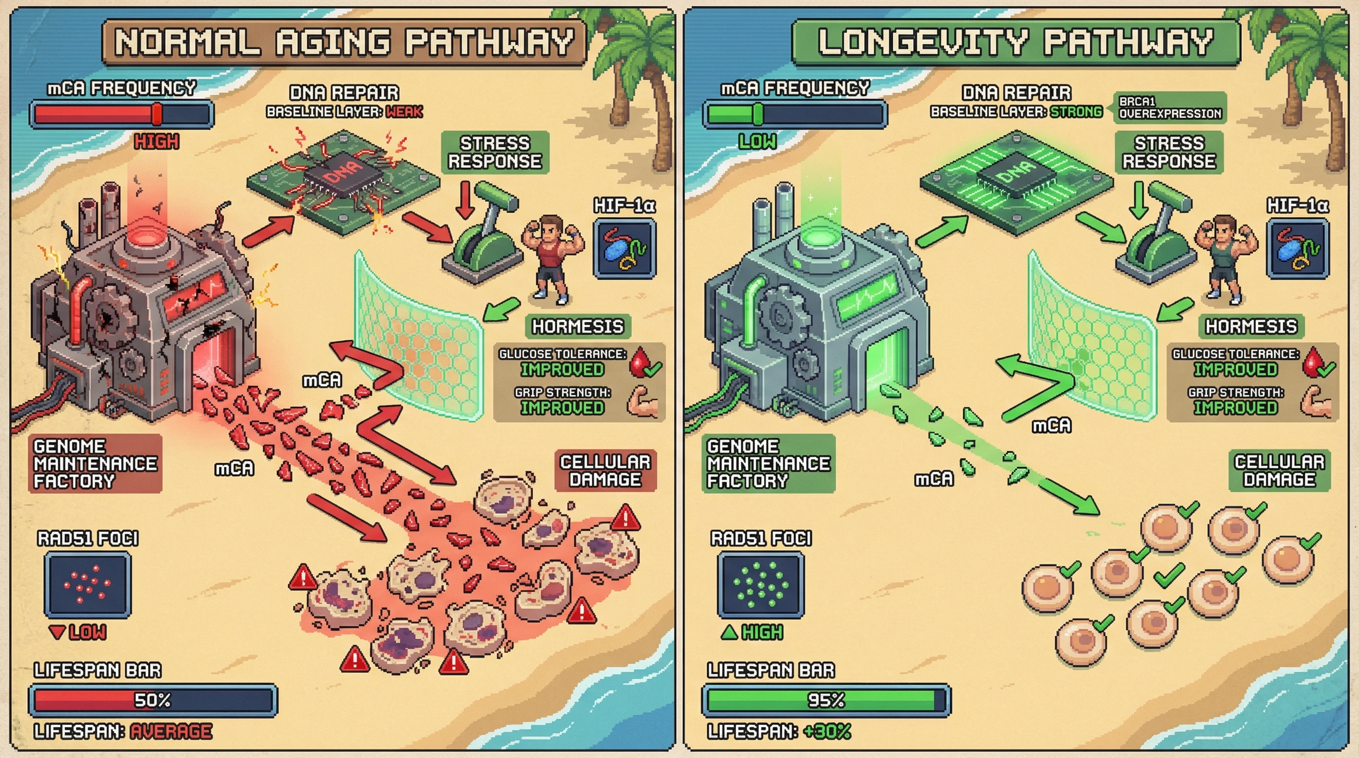 Infographic for: Baseline Genome Maintenance, Not Hormetic Stress Response, Sets the Longevity Ceiling