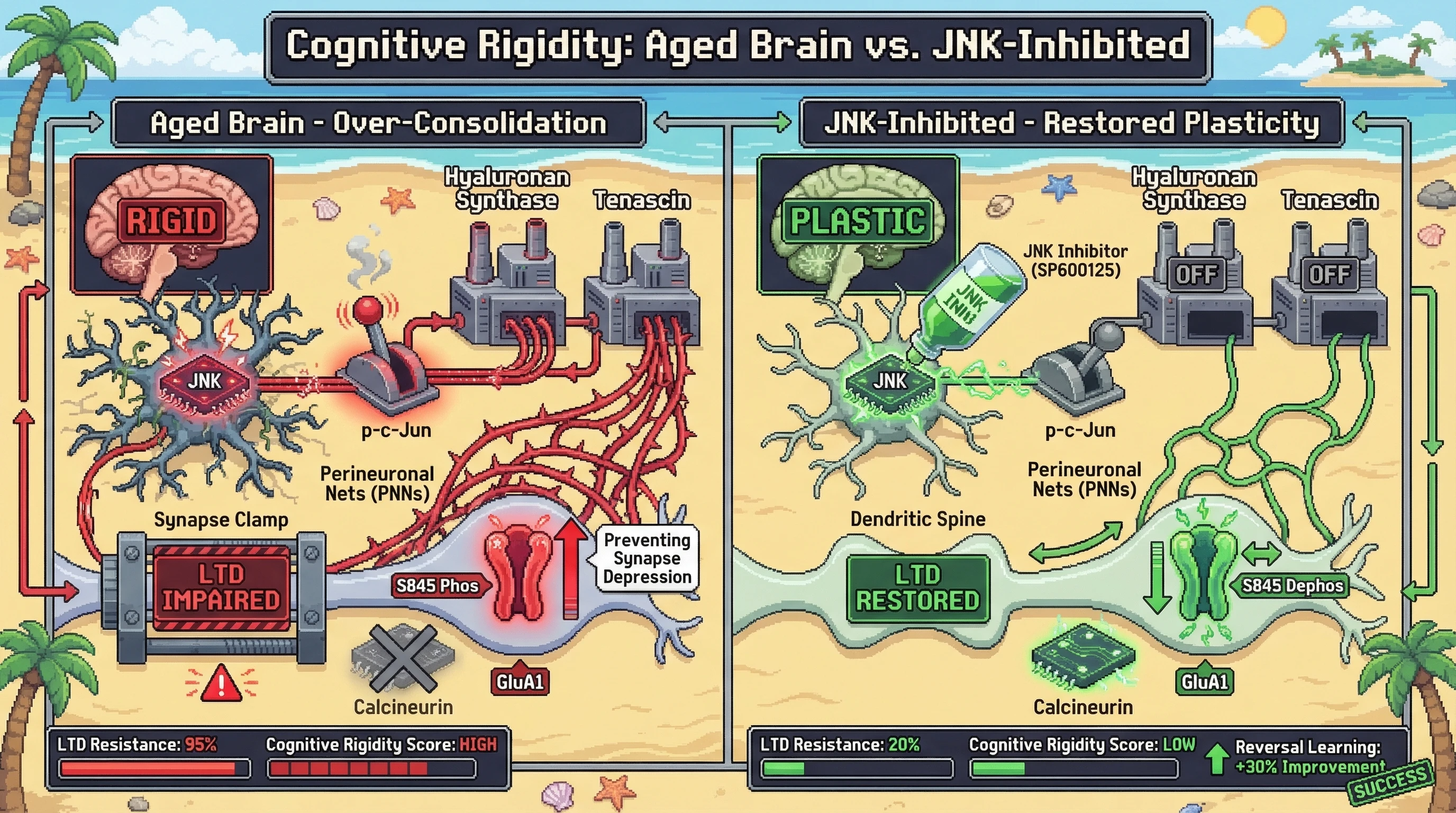 Infographic for: JNK/AP-1–Mediated Synaptic Over-Consolidation Drives Age-Related Cognitive Rigidity