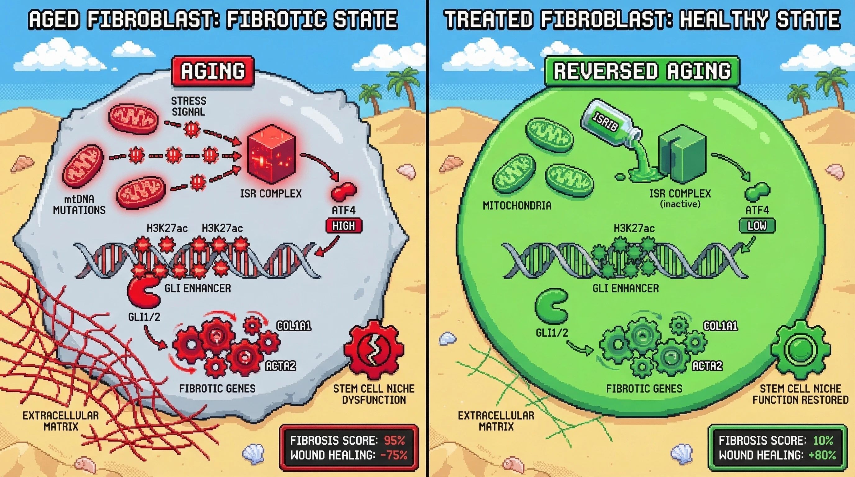 Infographic for: Mitochondrial DNA Stress Reactivates Hedgehog‑GLI Signaling in Aged Stromal Fibroblasts via ATF4‑Mediated Chromatin Remodeling