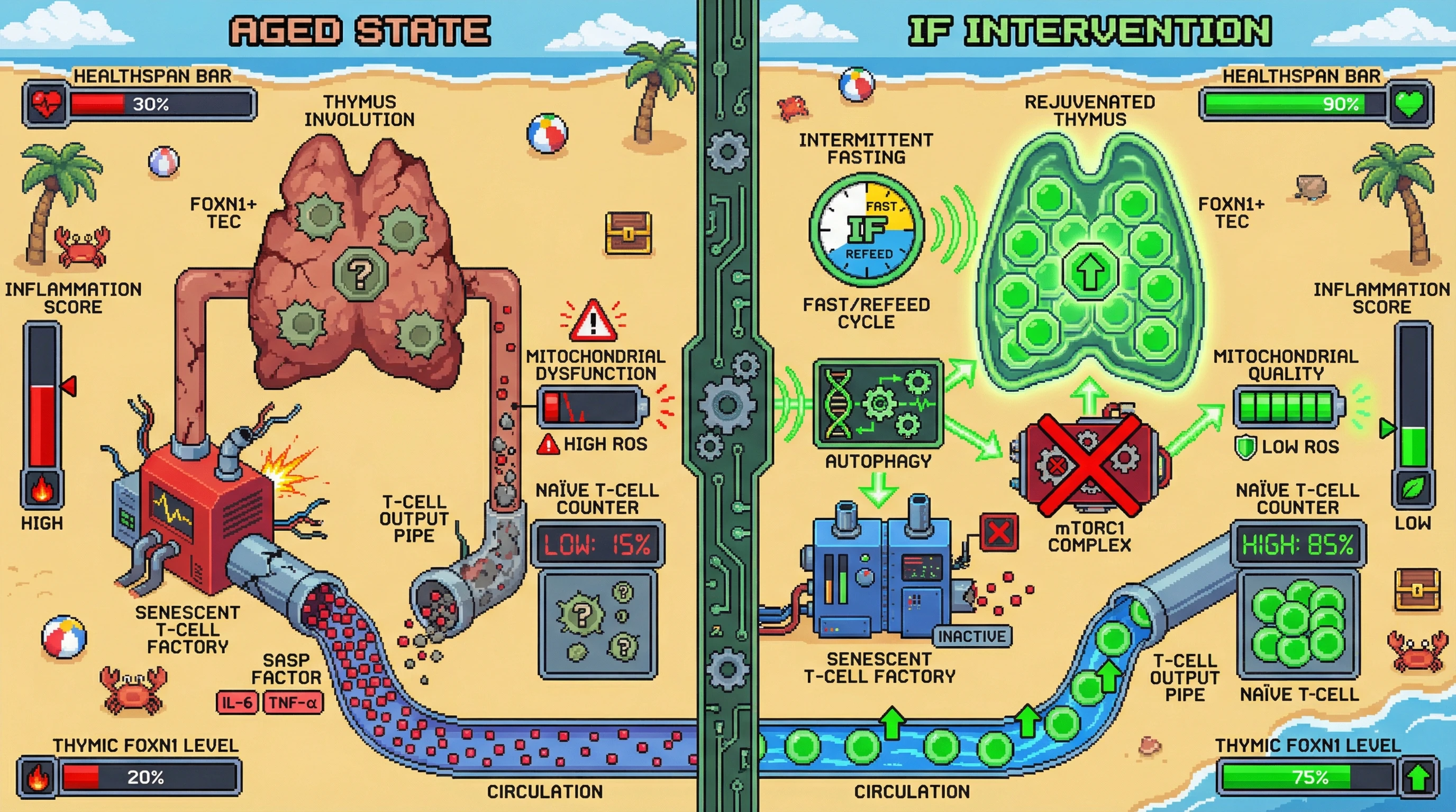 Infographic for: Intermittent fasting rejuvenates the thymus to reset immune-driven aging
