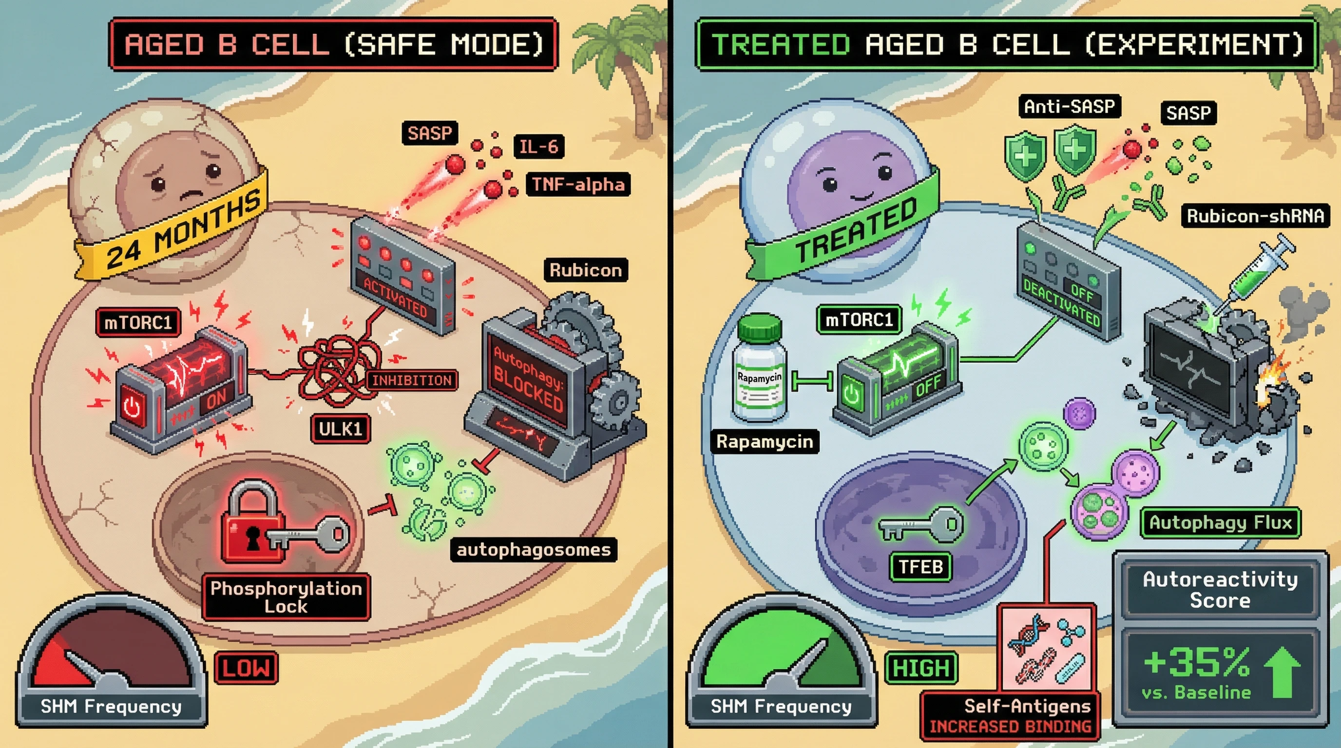 Infographic for: Active Autophagy Suppression in Aged B Cells Safeguards Genome Stability by Restraining Somatic Hypermutation