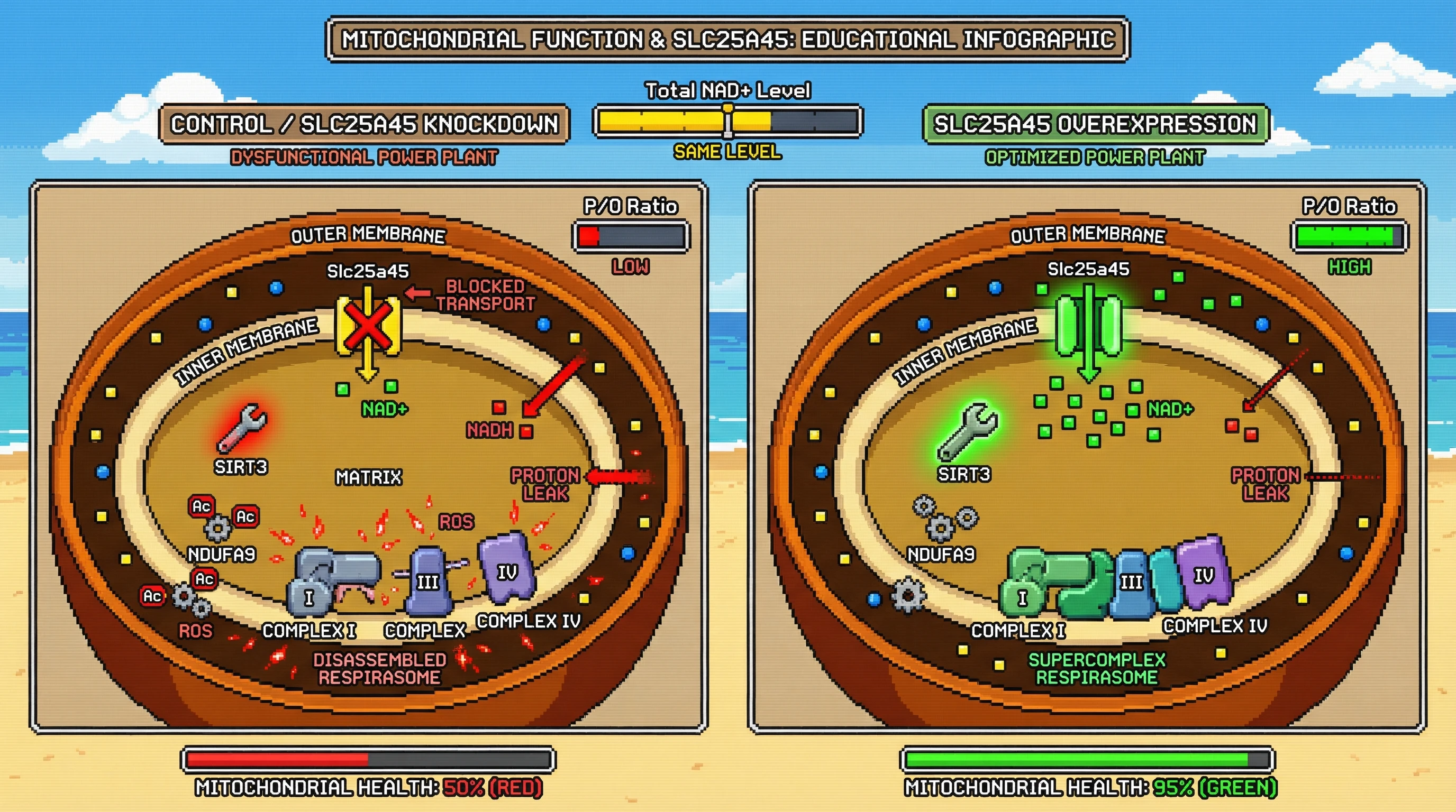 Infographic for: Matrix-targeted NAD+ transport via Slc25a45 enhances ETC coupling efficiency independent of total NAD+ levels