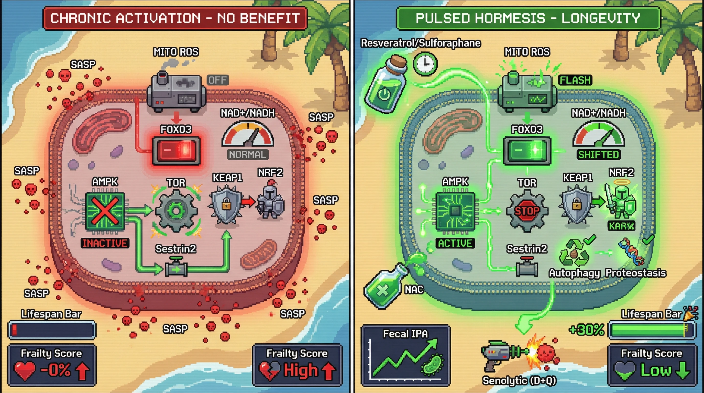 Infographic for: Transient Threat Detection, Not Constitutive Pathway Activation, Underlies Hormetic Longevity Extension