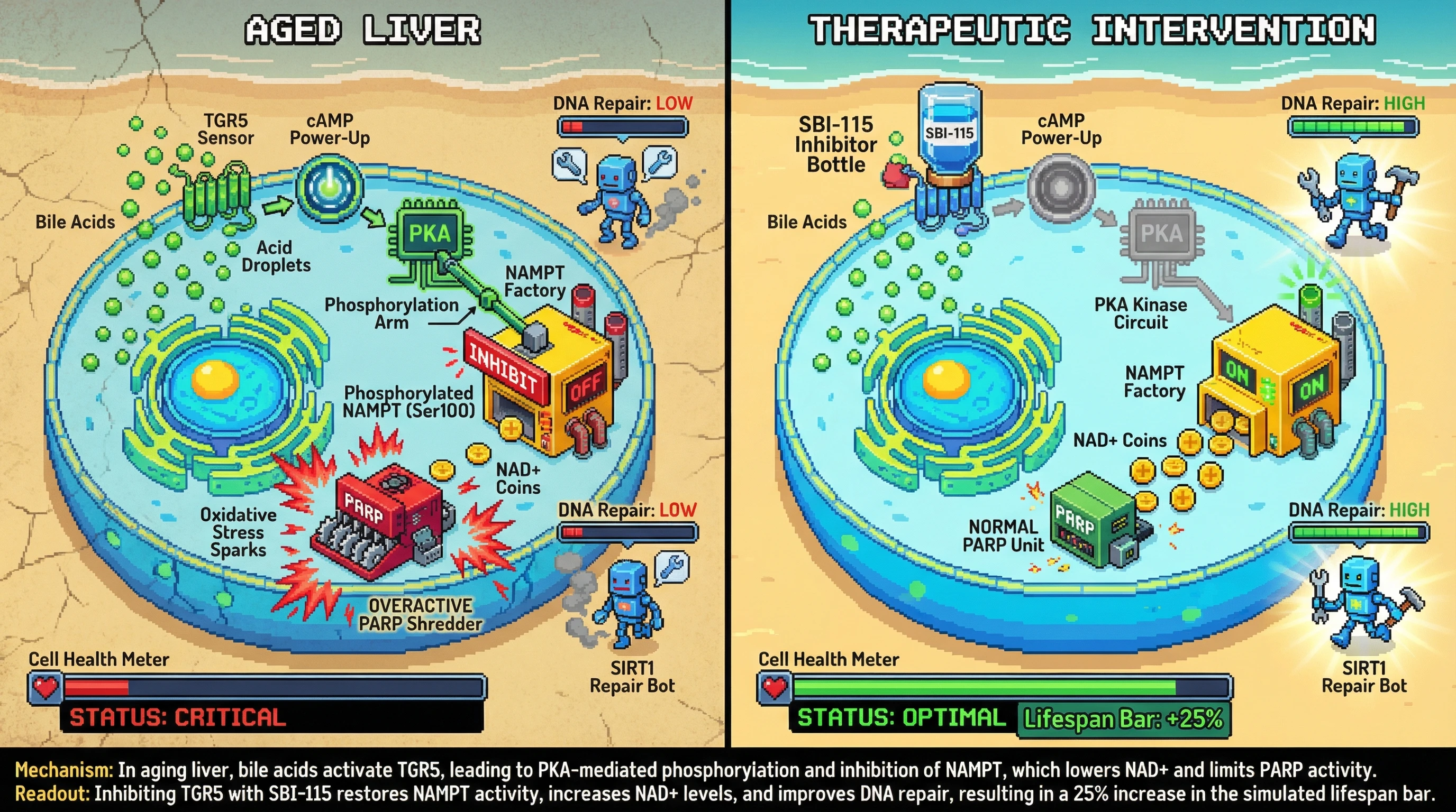 Infographic for: Bile Acid‑TGR5 Signaling Directly Suppresses Hepatic NAMPT to Limit NAD+‑Consuming Stress Responses in Aging