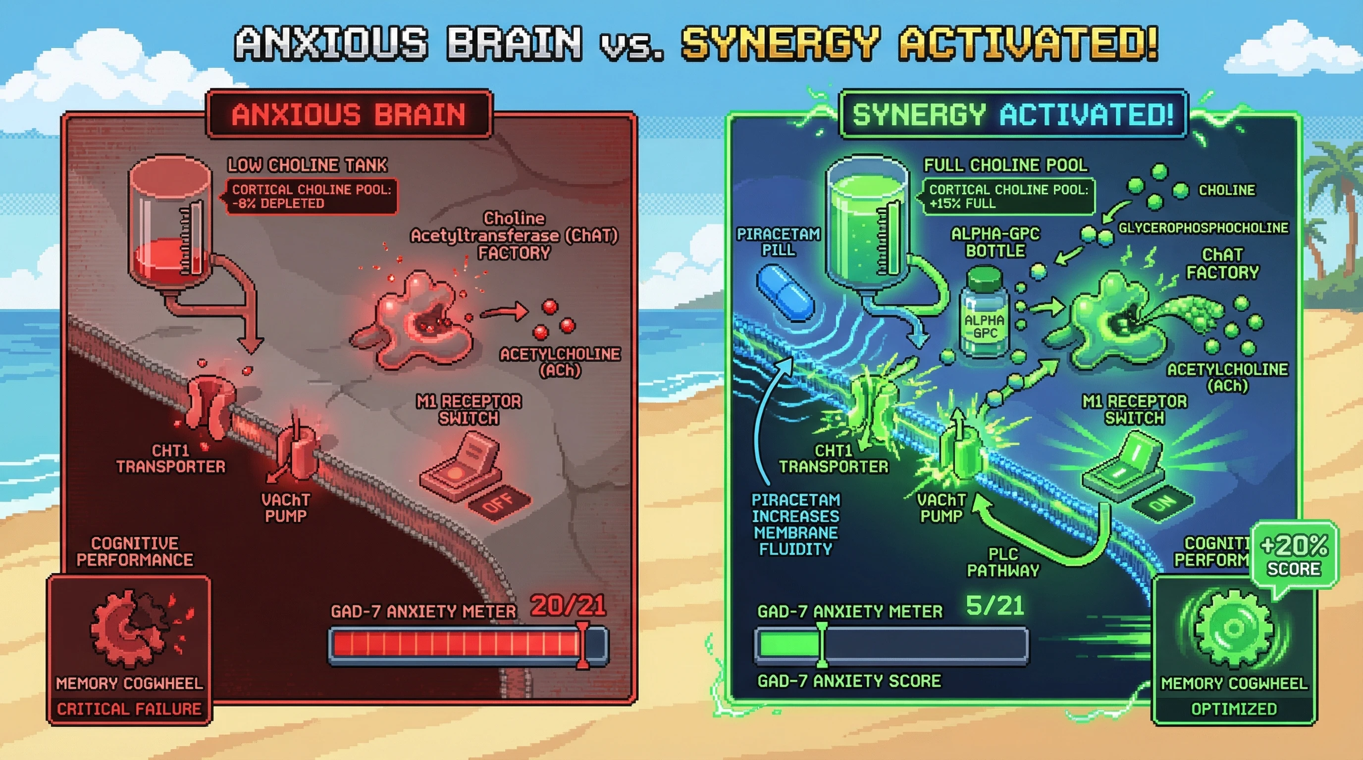 Infographic for: Piracetam‑Alpha‑GPC Synergy Restores Cortical Choline Pools and Alleviates Anxiety‑Related Cholinergic Deficits