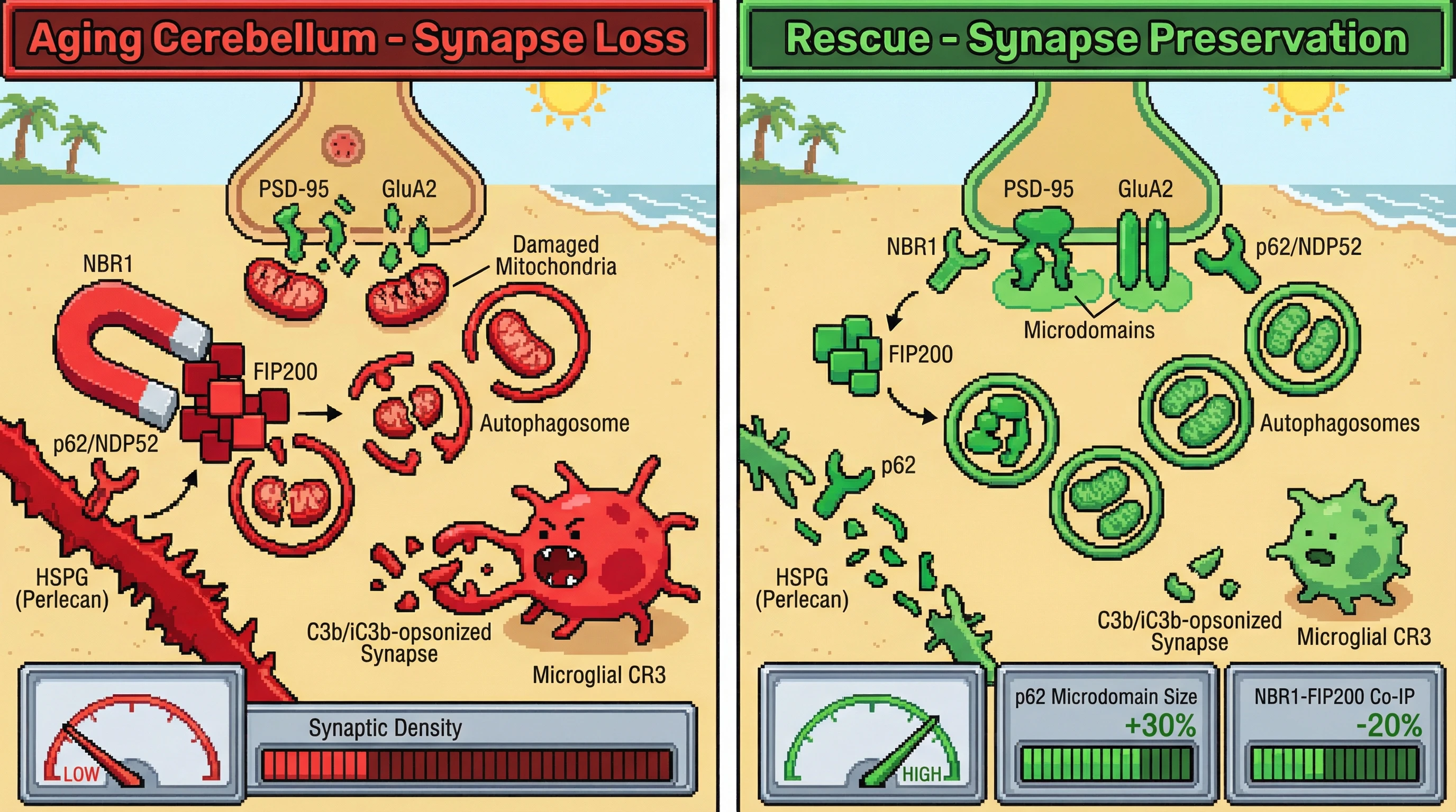 Infographic for: Spatial Segregation of Autophagy Receptors Determines the Synaptic Pruning Balance Between Neuron-Intrinsic Autophagy and Microglial Complement Pathways