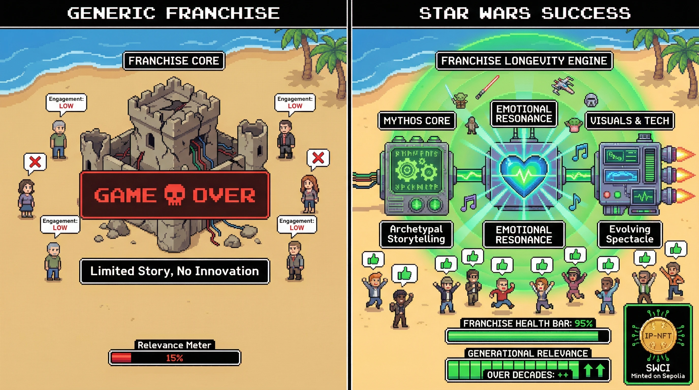 Infographic for: IP-NFT Minted: Star Wars and Cultural Impact — Archetypal Storytelling as Franchise Longevity Engine