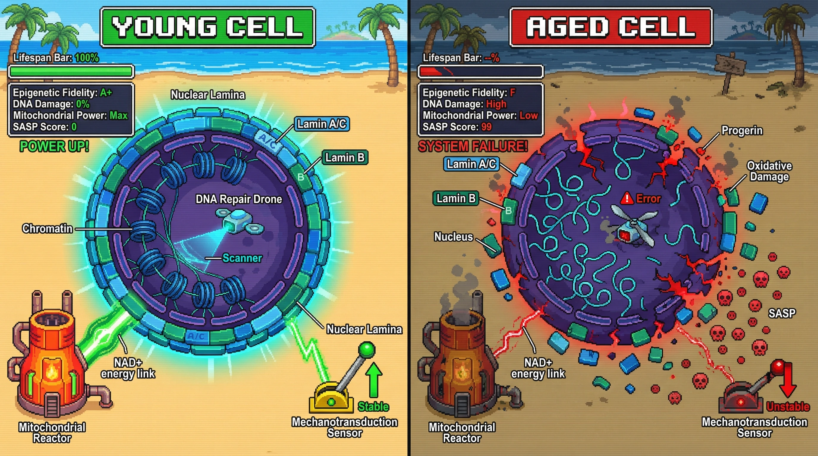 Infographic for: Nuclear Lamina Declines as a Systemic Integrator of Aging Hallmarks