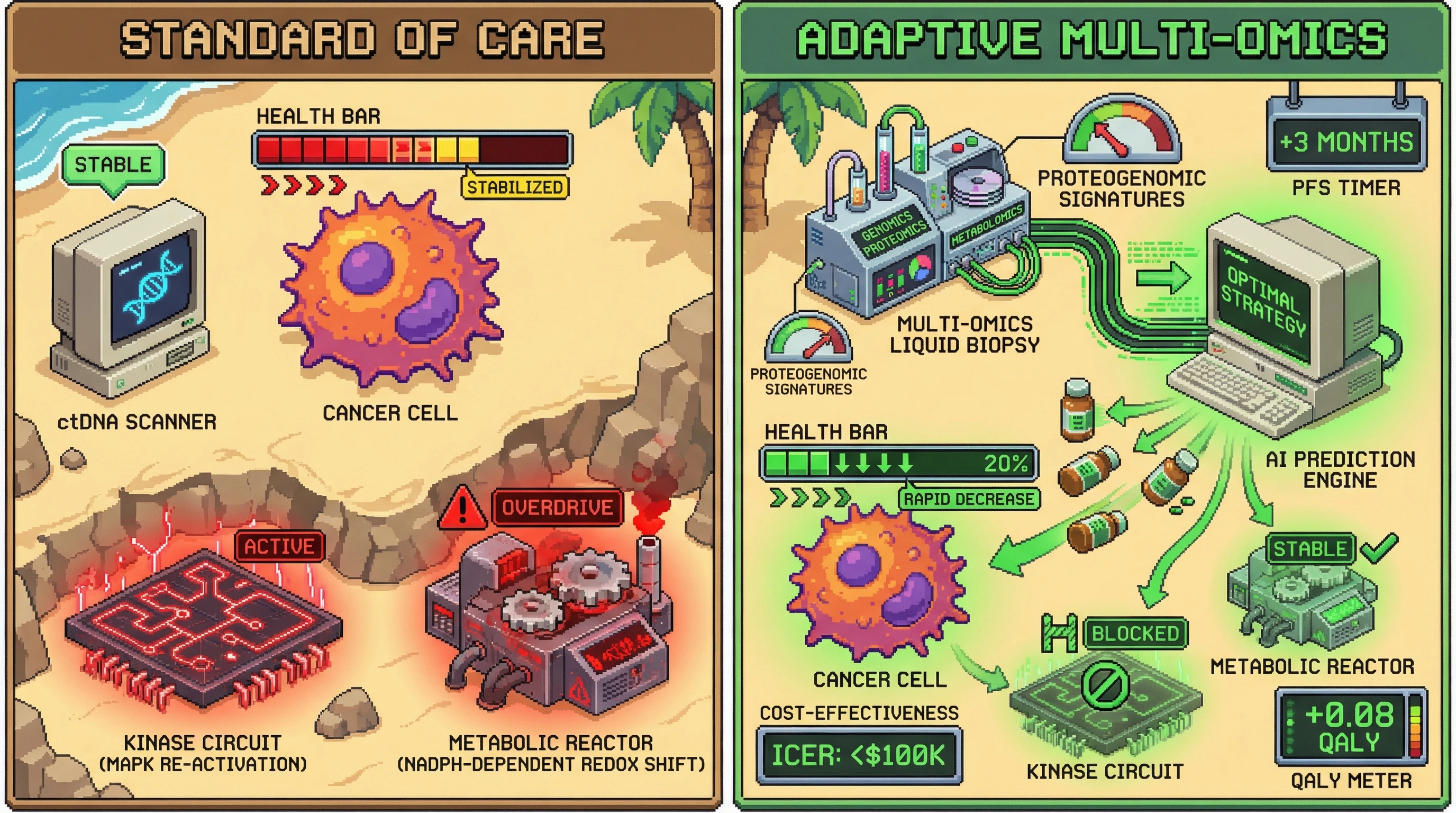 Infographic for: Multi‑omics‑guided adaptive therapy improves survival in metastatic cancer: a testable hypothesis