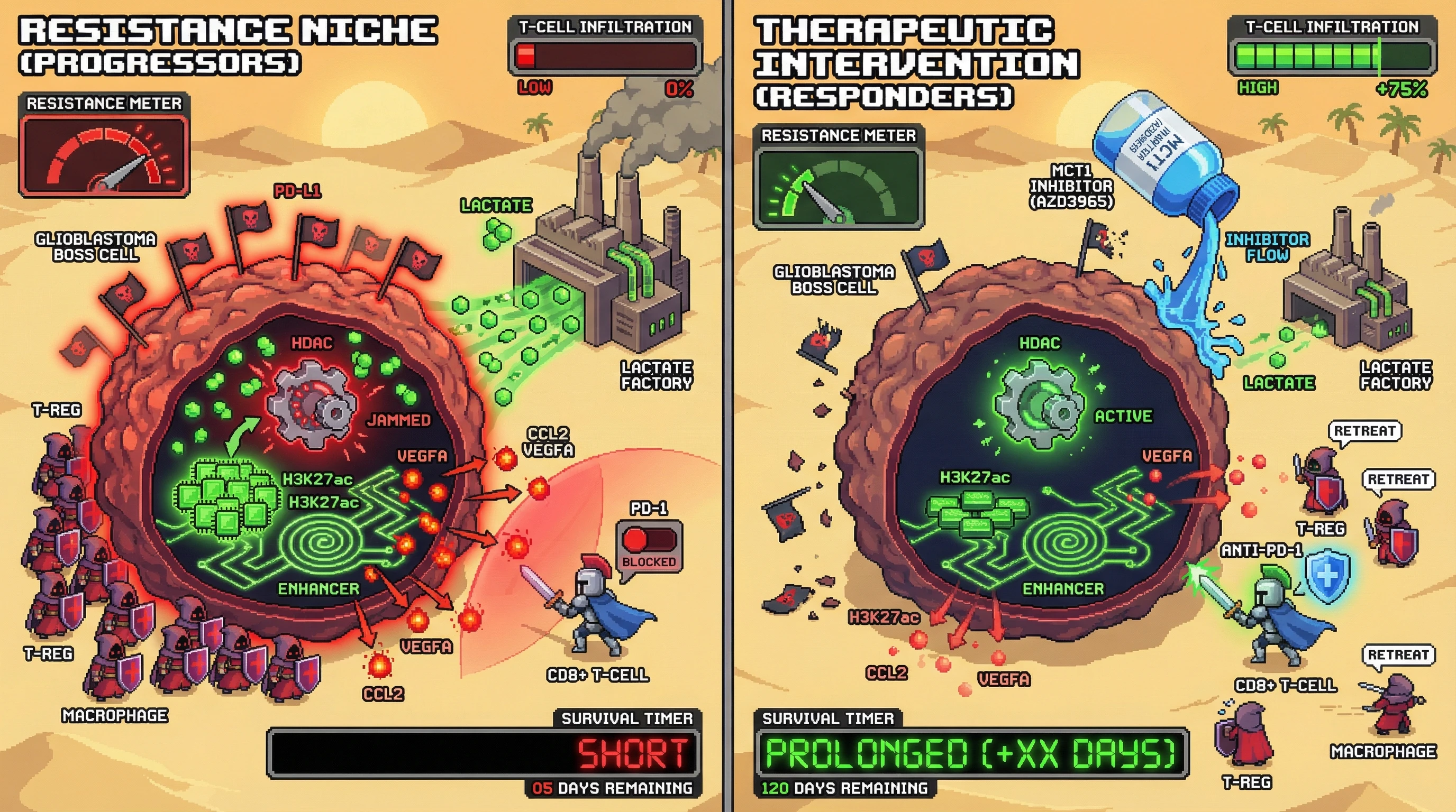 Infographic for: Spatial epigenometabolomic niches of lactate‑H3K27ac co‑activation predict and drive resistance to PD‑1 blockade in glioblastoma
