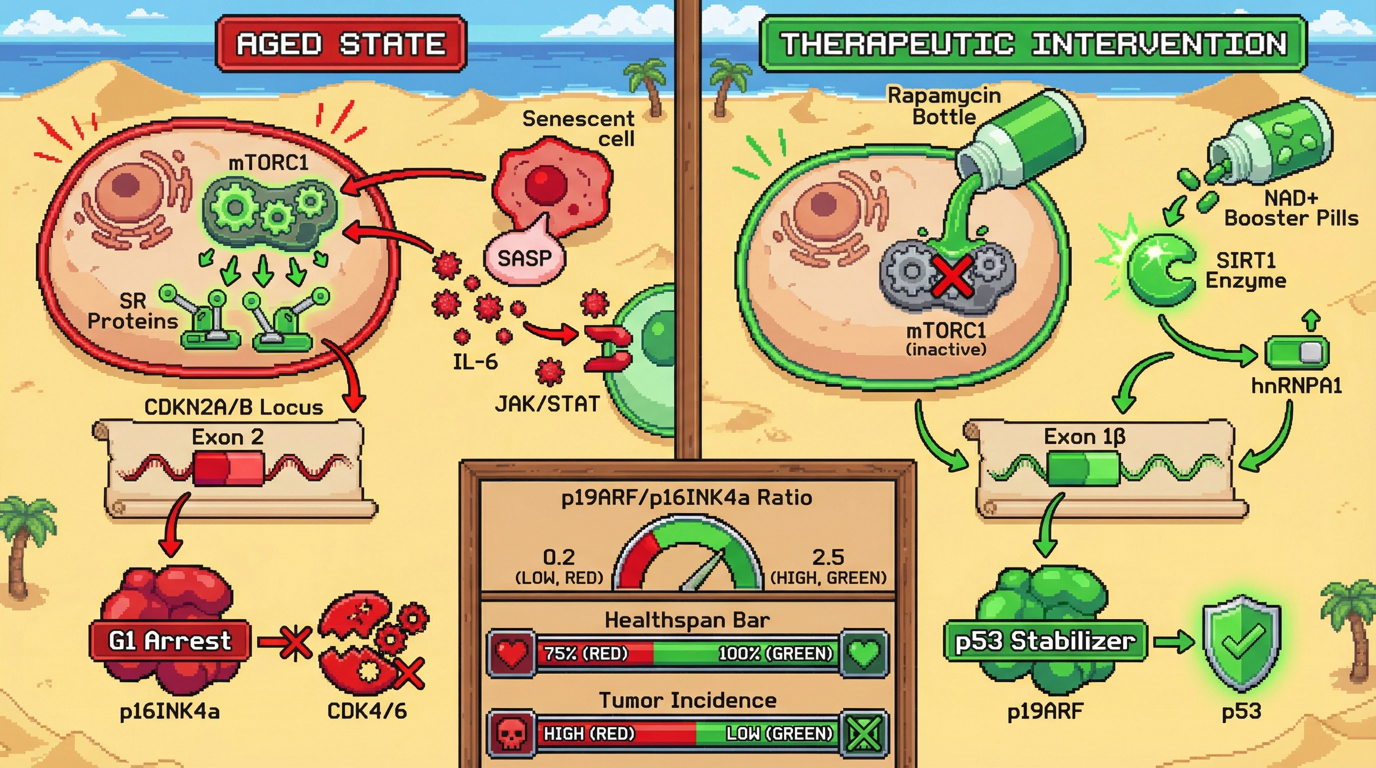 Infographic for: CDKN2A/B Isoform Switch as a Tunable Rheostat for Cancer Protection and Tissue Aging