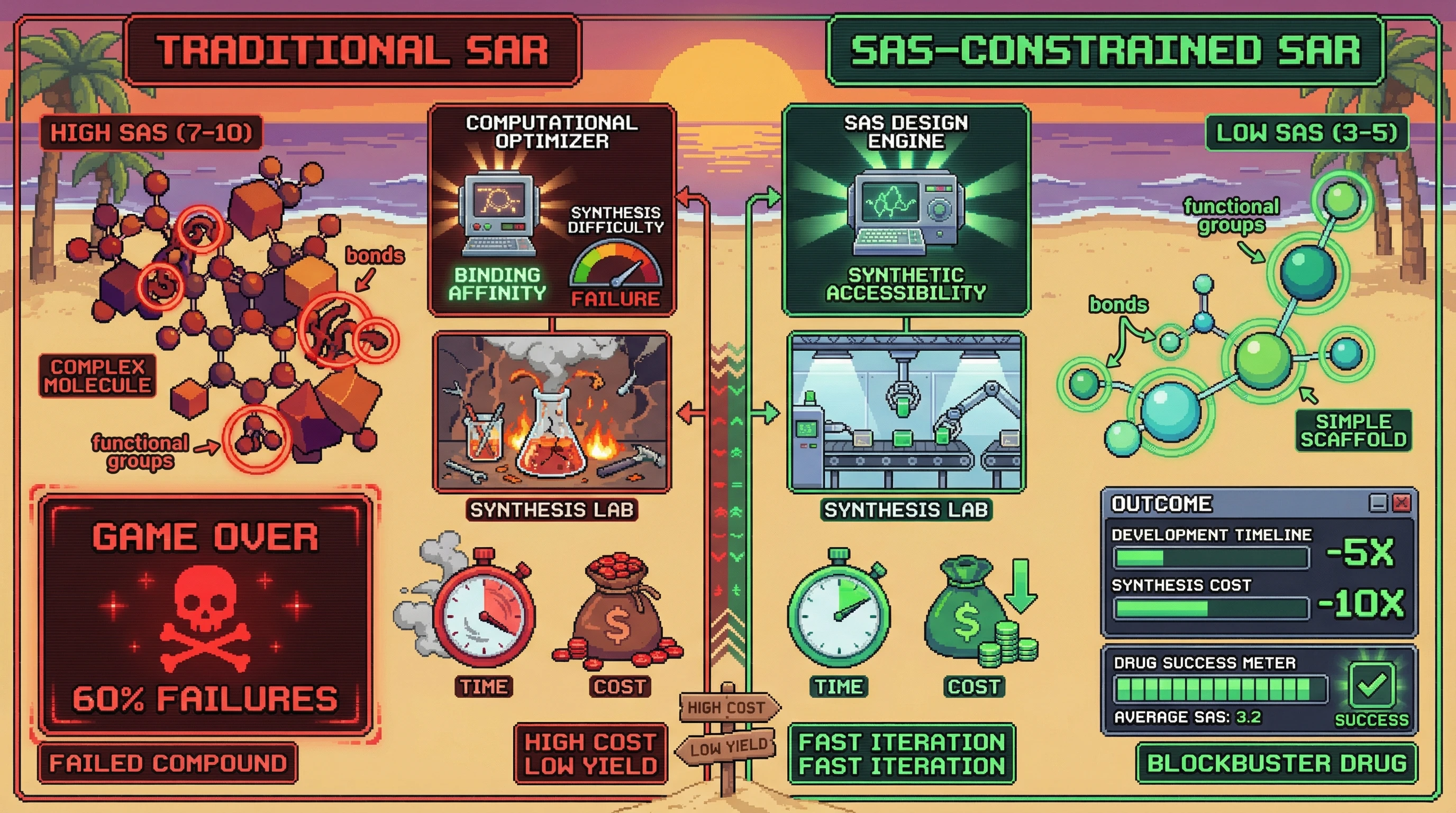 Infographic for: Synthetic Accessibility is the Ultimate SAR Filter—Beautiful Molecules That Nobody Can Make