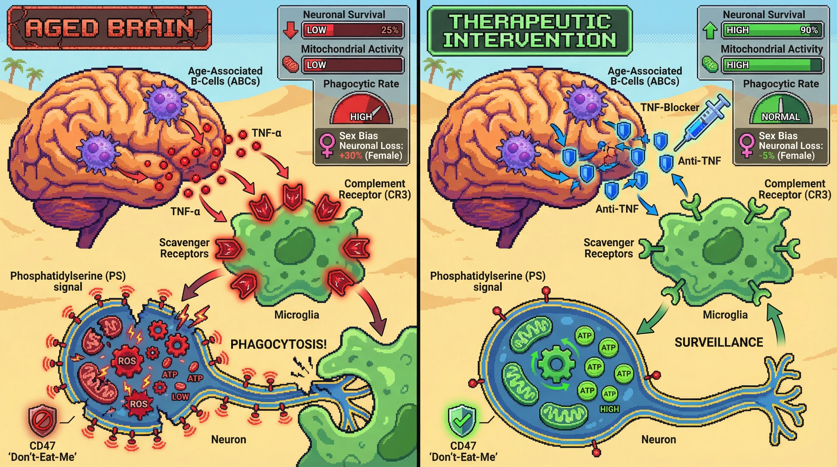 Infographic for: TNF-Primed Microglial Phagocytosis Drives Activity-Dependent Neuronal Eviction in Aging Brain