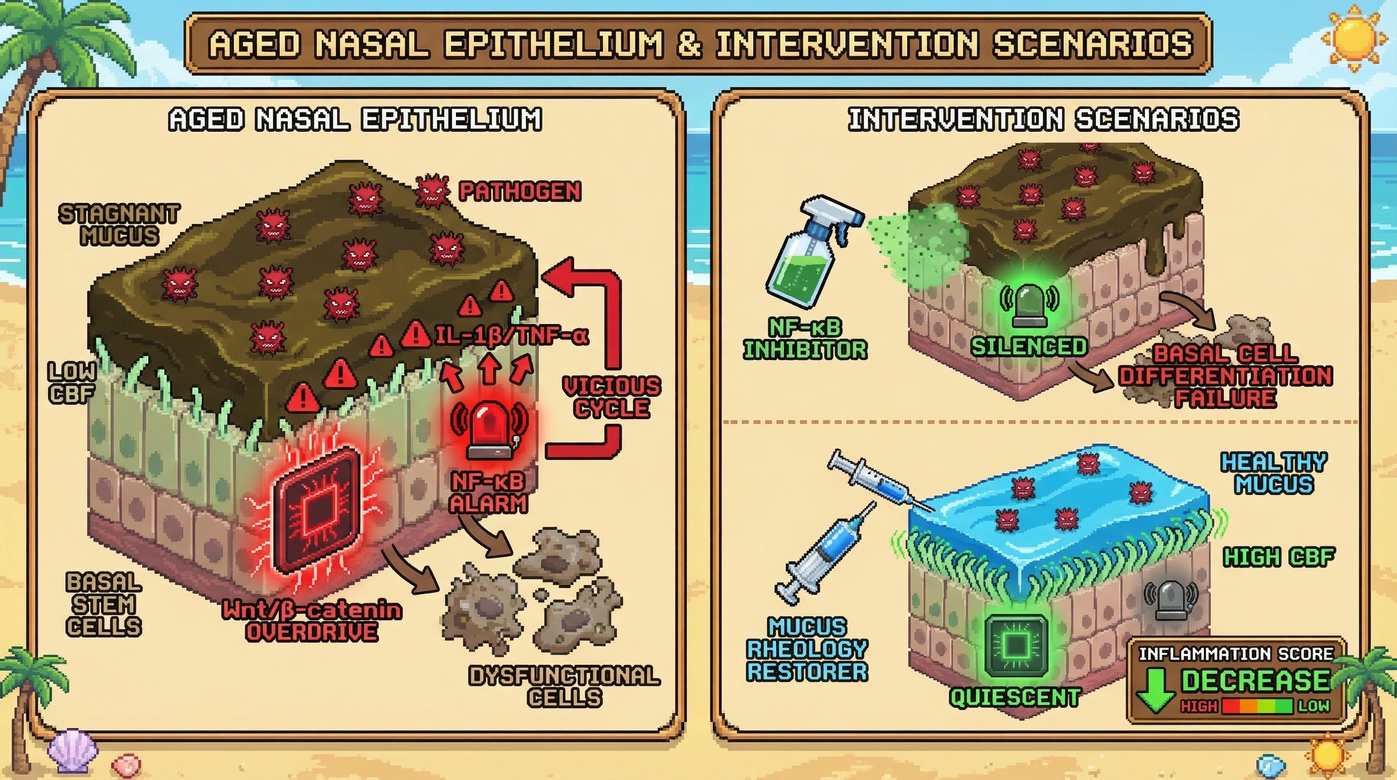 Infographic for: The Static Sink Hypothesis: Is Nasal Inflammaging a Compensatory Signal for Rheological Failure and Basal Cell Desensitization?