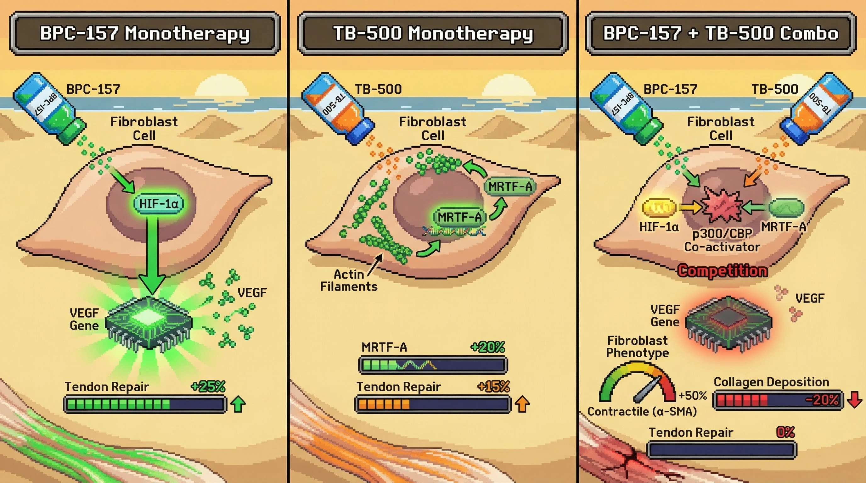 Infographic for: CompetingPathways Hypothesis: BPC-157 and TB-500 May Antagonize Each Other's Pro‑Repair Effects in Human Tendon Fibroblasts