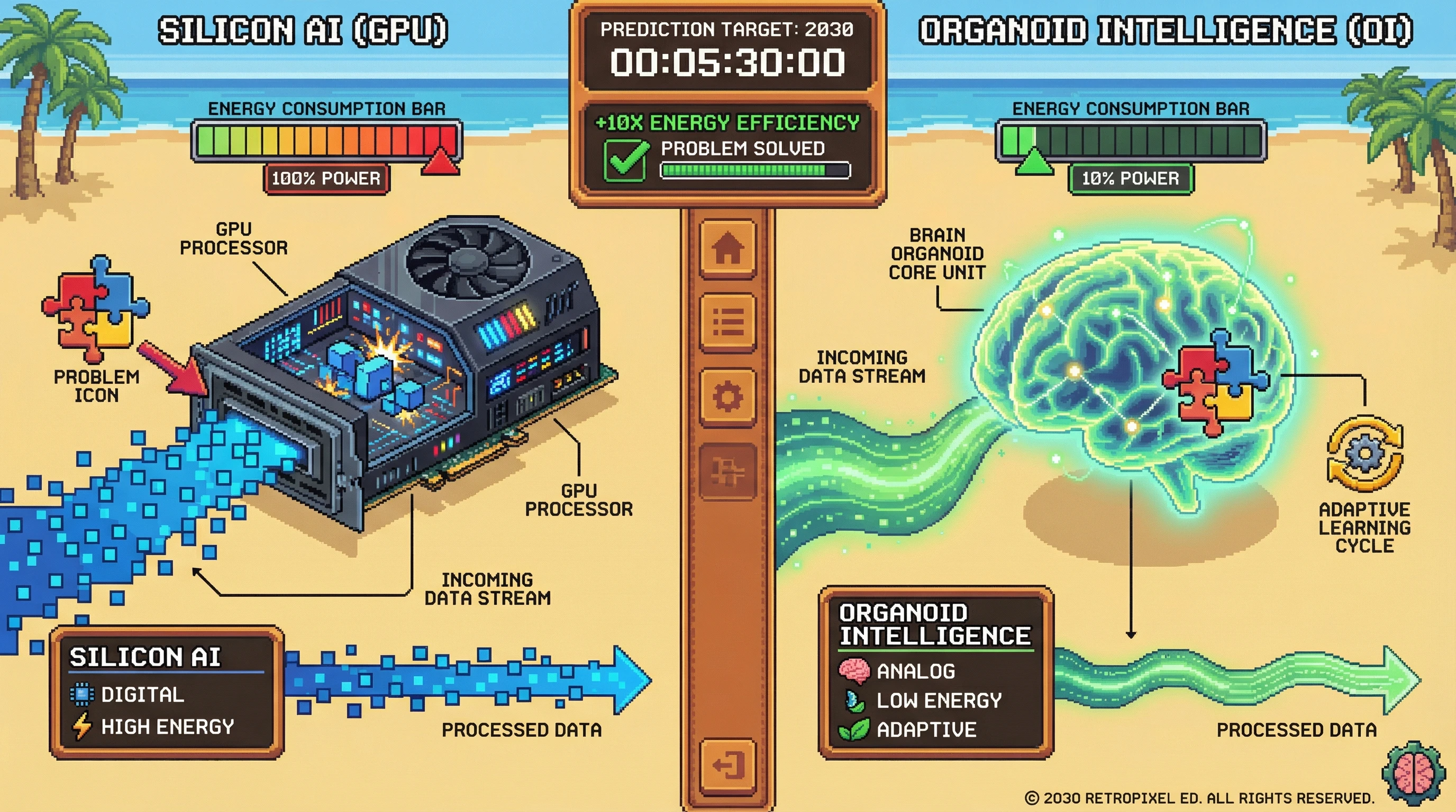 Infographic for: Organoid Intelligence Will Solve Problems That Silicon AI Cannot — Biological Computing Is Coming