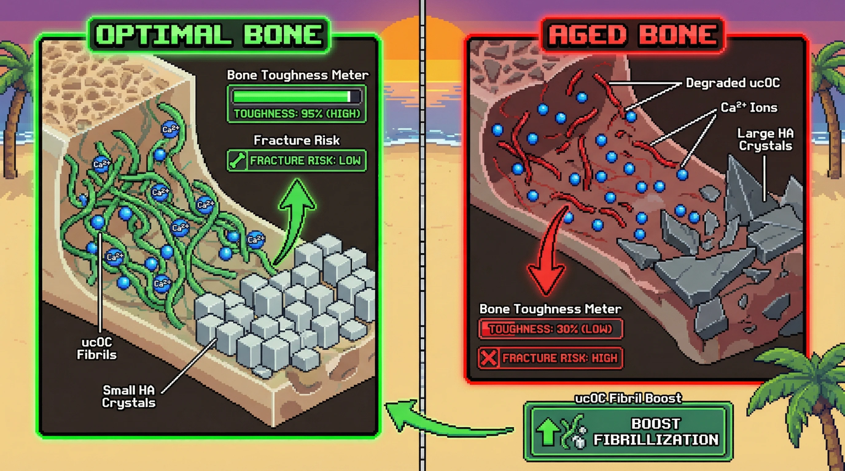 Infographic for: Regulated amyloidogenic osteocalcin fibrils constrain hydroxyapatite crystal growth and preserve bone toughness