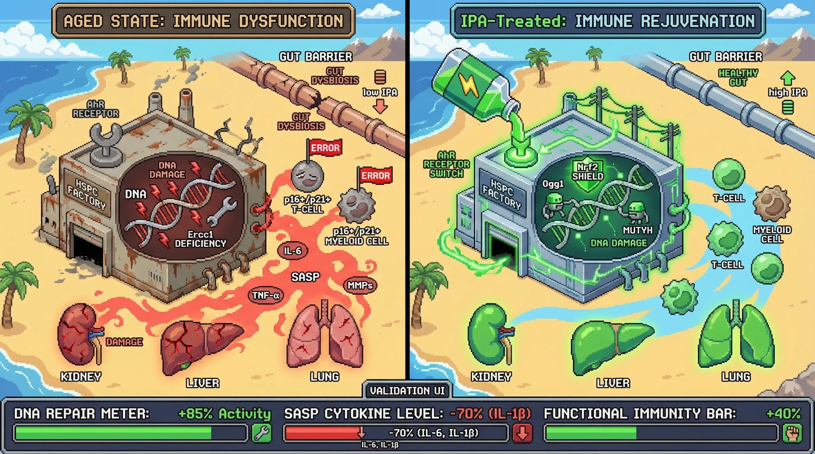 Infographic for: IPA‑AhR signaling in hematopoietic stem cells rejuvenates immune surveillance and interrupts the immune‑driven aging loop