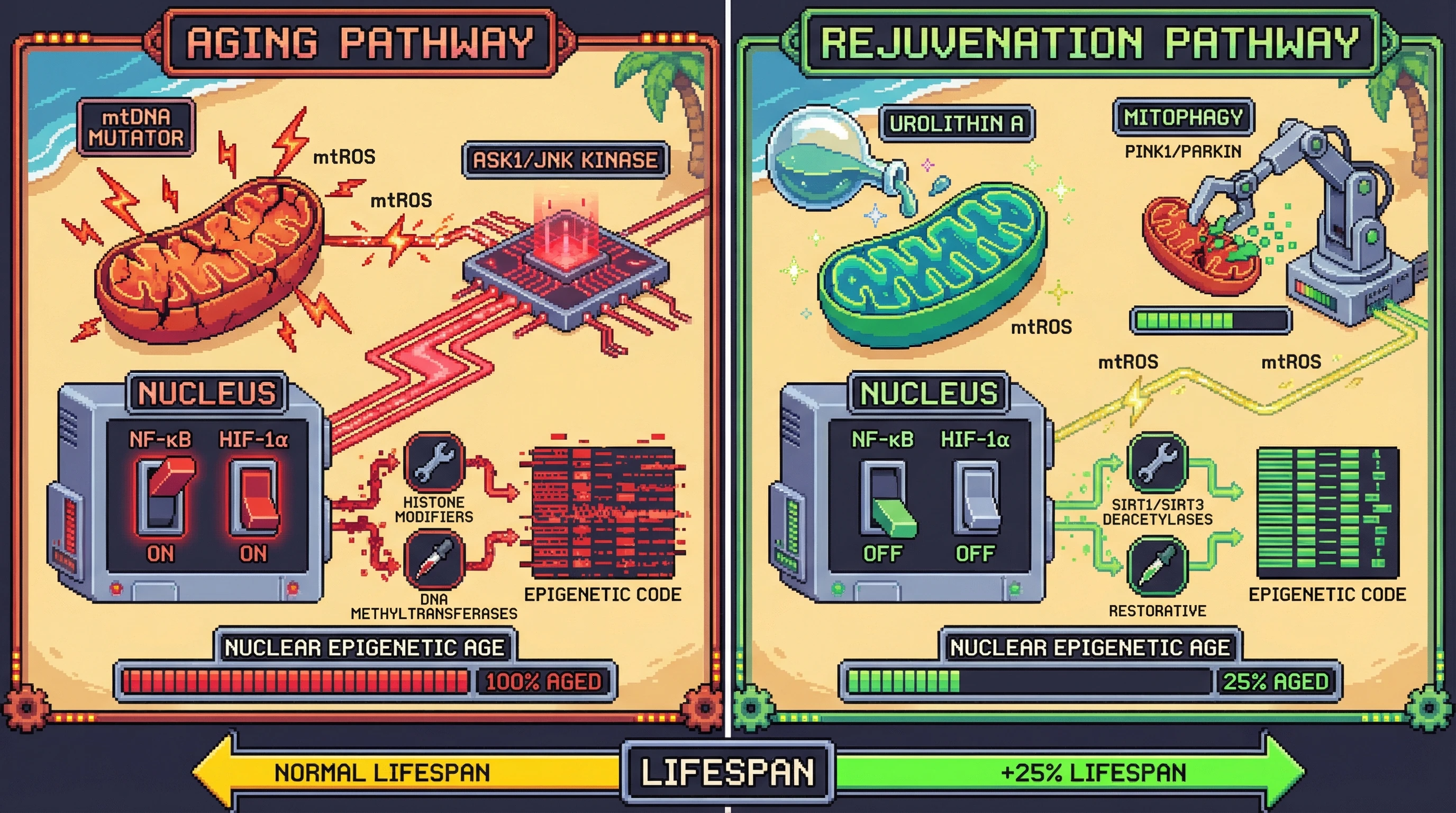 Infographic for: Mitochondrial Retrograde Signaling via ROS-Modulated Nuclear Epigenetics Determines Aging Tempo Independent of mtDNA Mutation Load