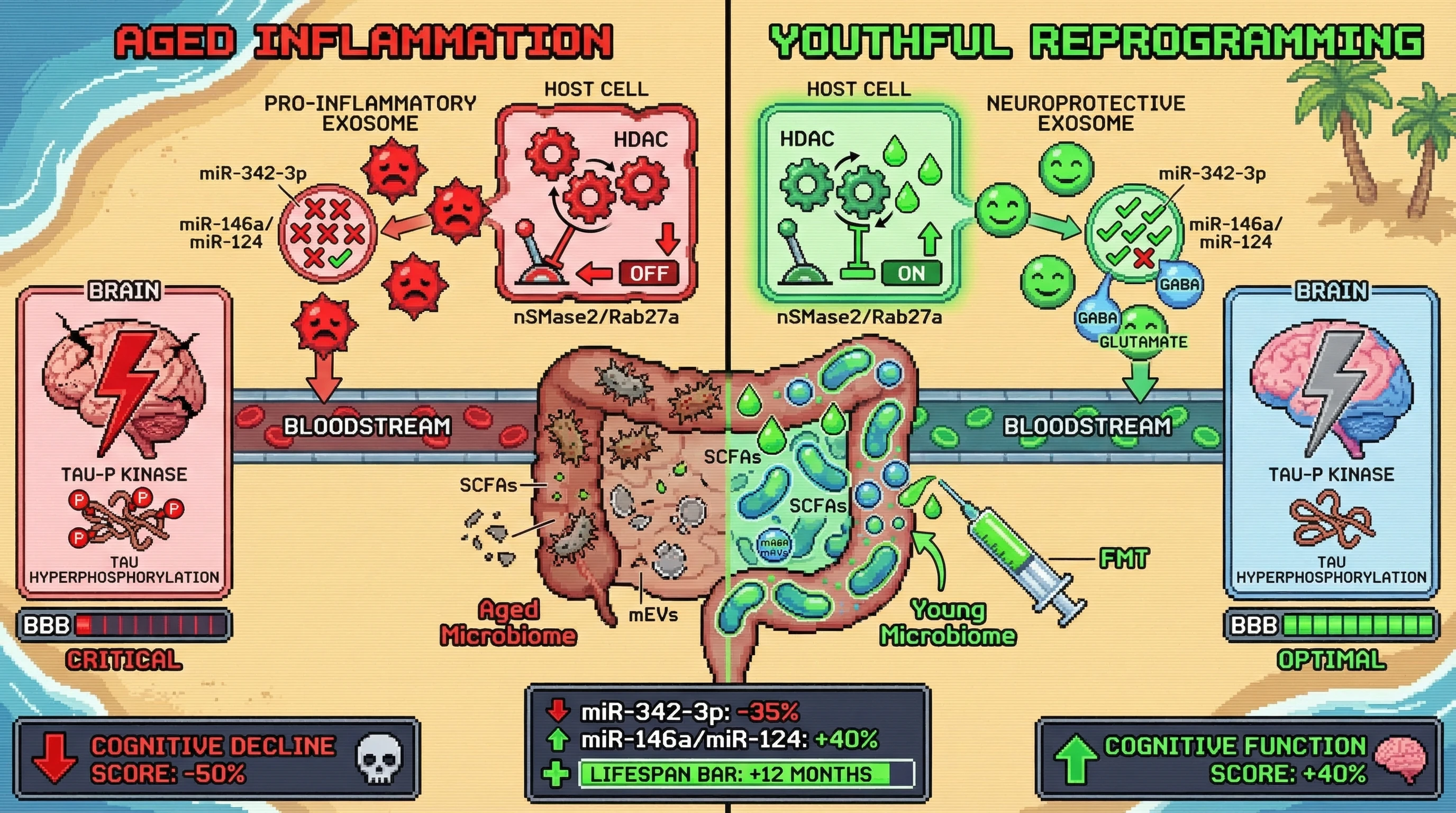 Infographic for: Microbiome‑Driven Reprogramming of Systemic Exosome Cargo to Counteract Inflammaging