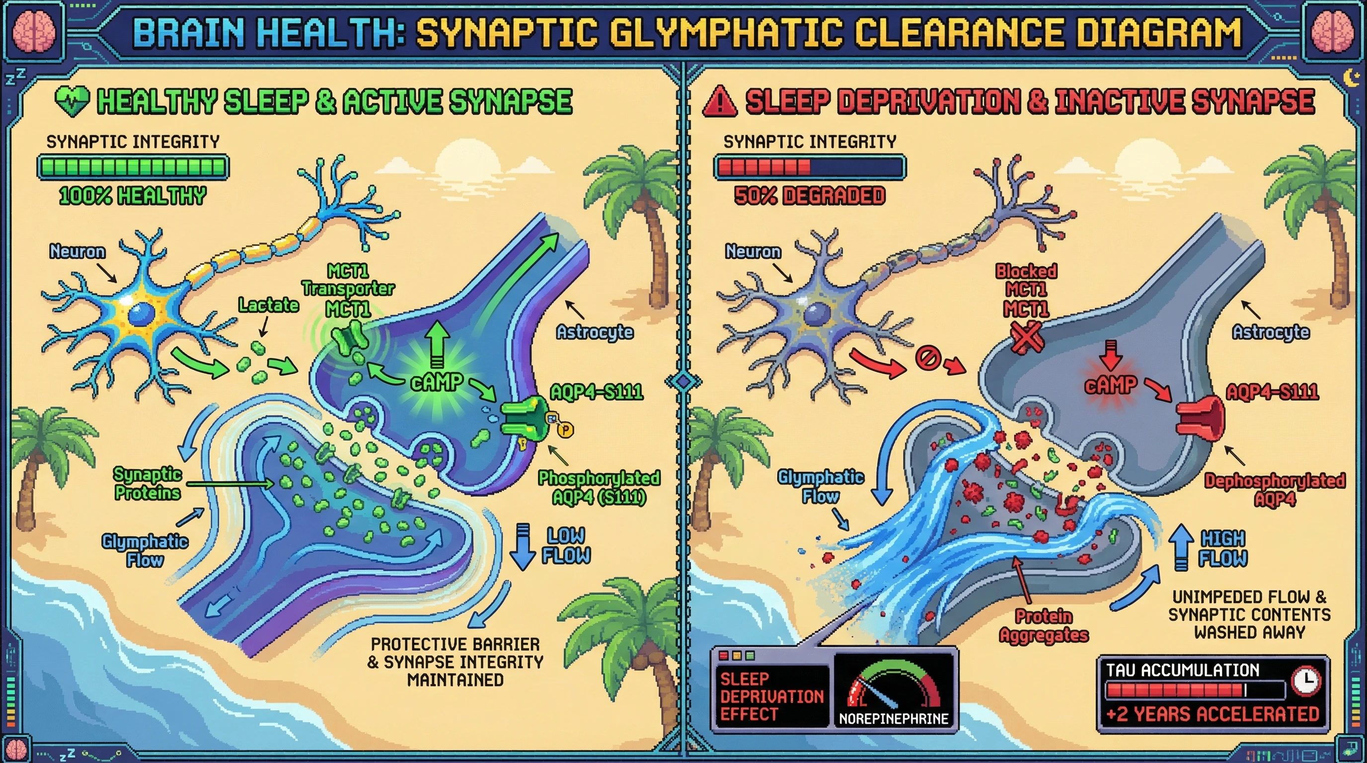 Infographic for: Glymphatic Triage Determines Synaptic Survival via Lactate‑Mediated Astrocyte Signaling During Slow-Wave Sleep