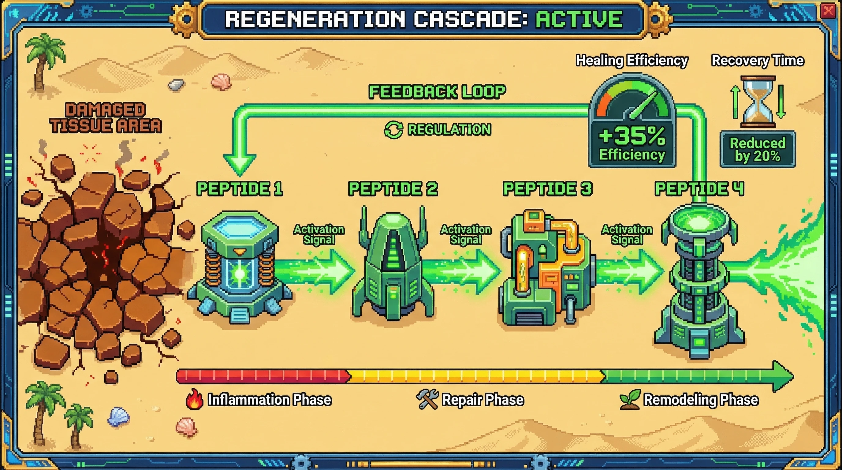 Infographic for: Repair-Chain Peptides: Sequential Activation in Tissue Regeneration