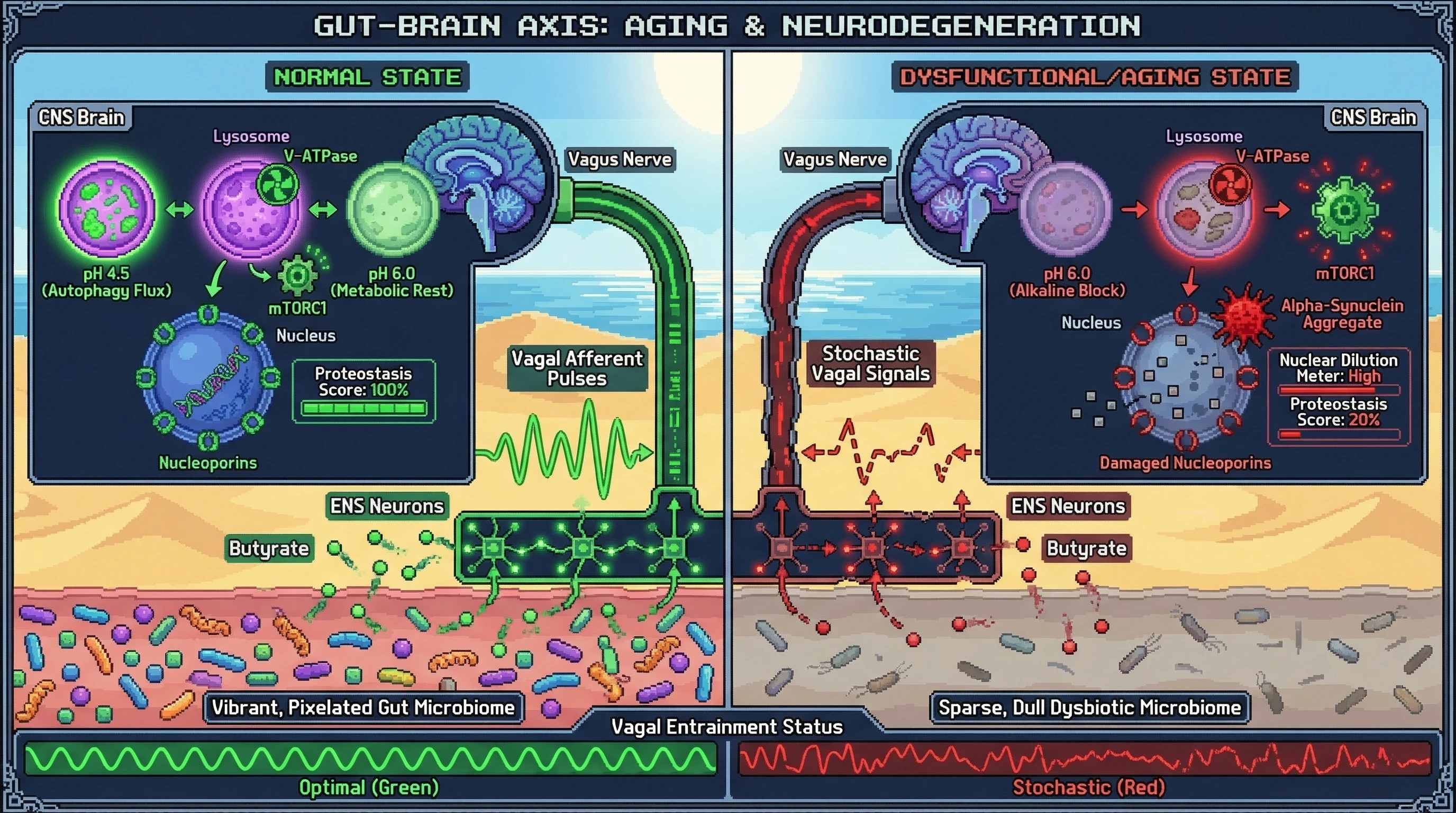 Infographic for: The Vagal-Lysosomal Entrainment (VLE) Hypothesis: Microbiome-ENS Pulses as the Primary Zeitgeber for CNS Proteostatic Oscillations