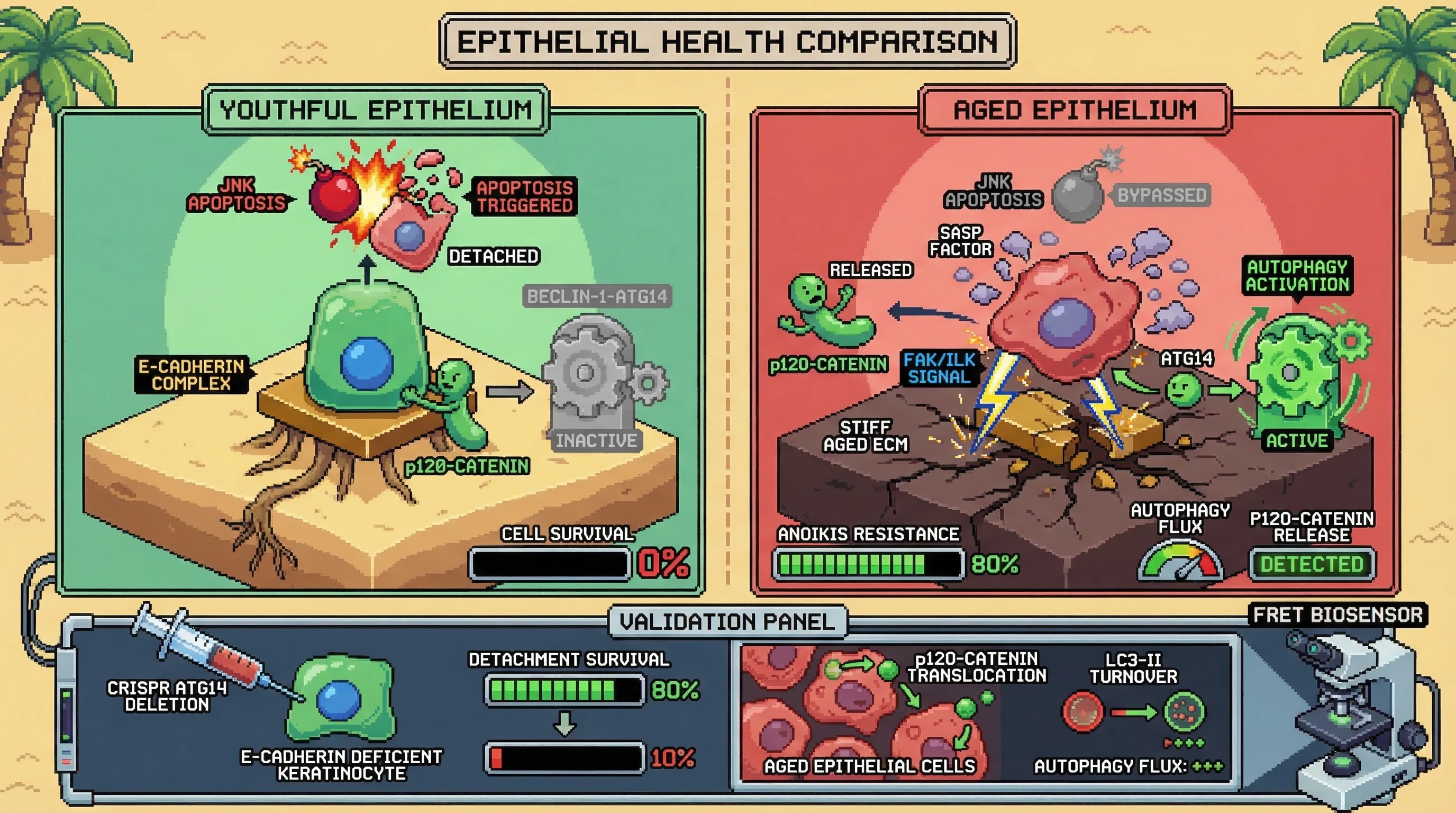 Infographic for: Hypothesis: The 'Cadherin-Autophagy Feedback Loop' as a Senescence-Associated Mechanism of Anoikis Resistance