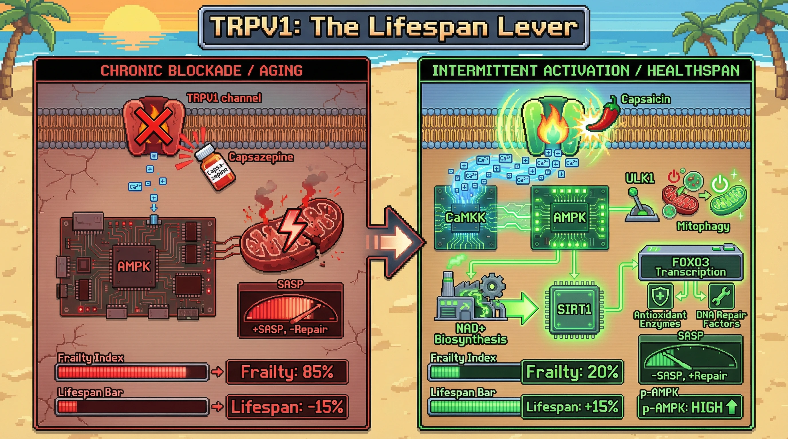 Infographic for: Intermittent TRPV1 activation as a hormetic regulator of lifespan