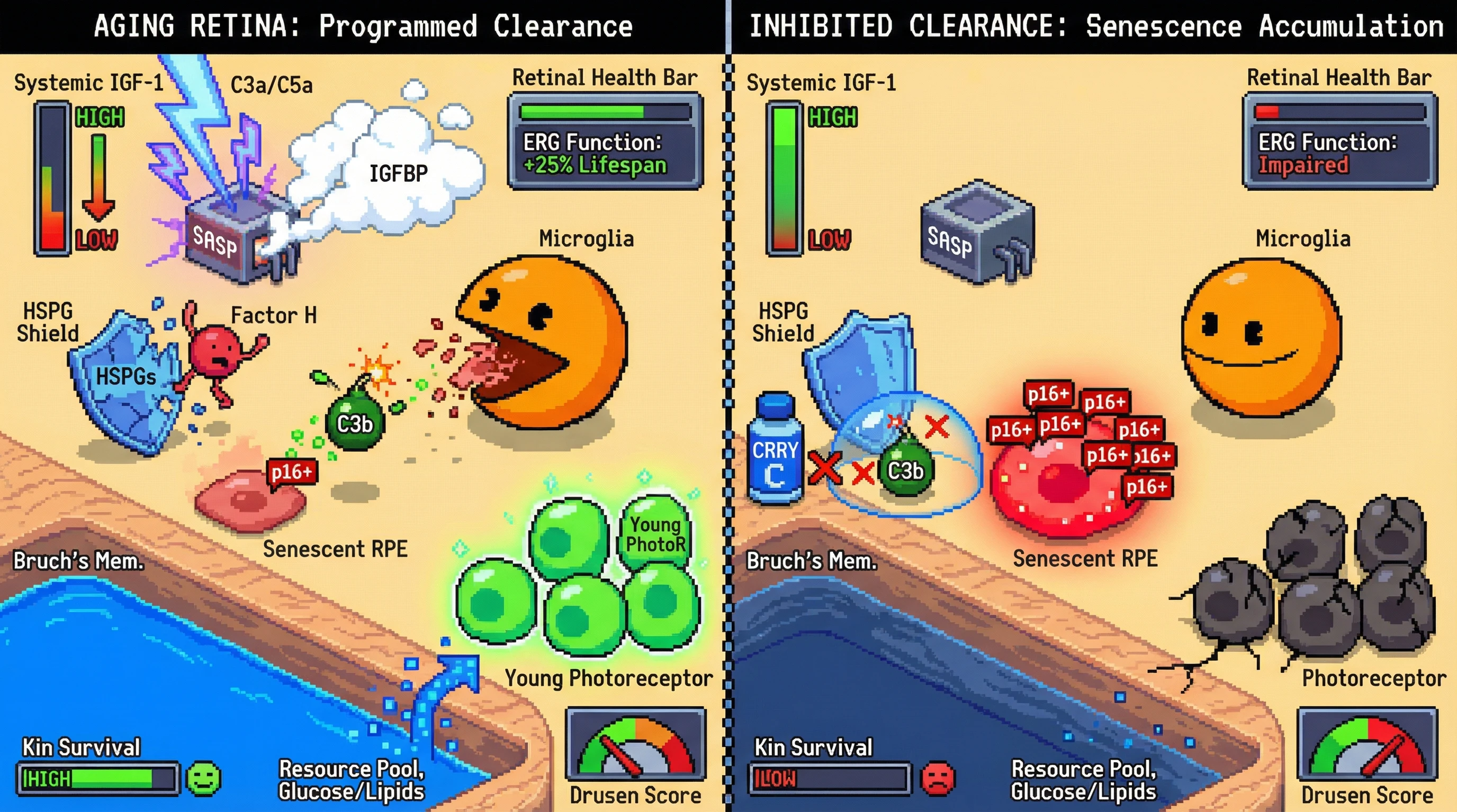 Infographic for: Complement-mediated RPE clearance as a programmed aging mechanism that optimizes kin selection