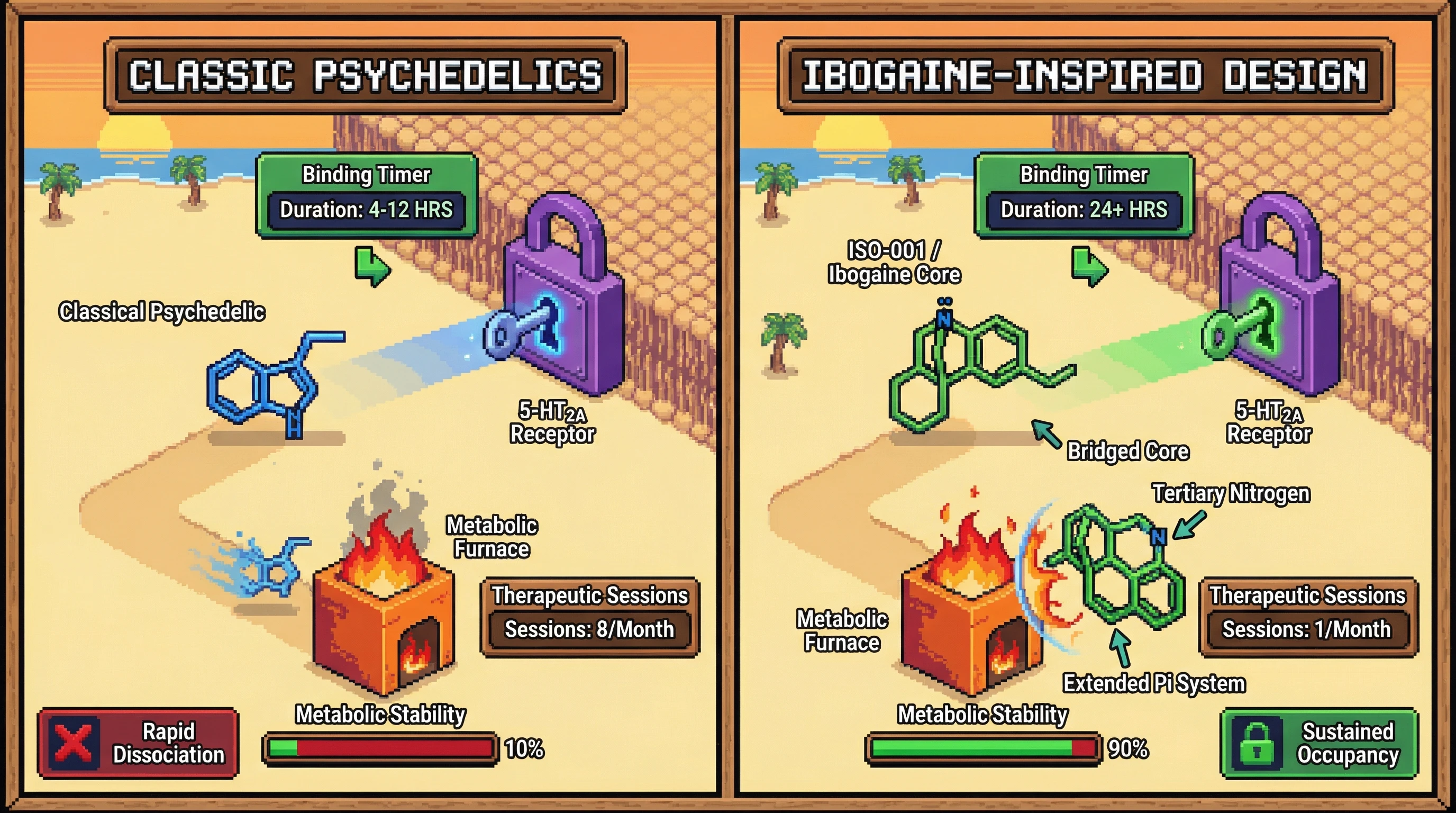 Infographic for: Ibogaine's Isoquinuclidine Core Holds the Key to Long-Acting 5-HT2A Modulators—Nature Solved Duration Control